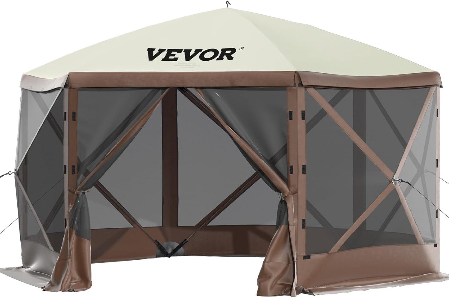 image:imageVEVOR Pop Up Gazebo Screen Tent 6 Sided Canopy Sun Shelter with 6 Removable Privacy Wind Cloths amp Mesh Windows 115x115FT Quick Set Screen Tent with Mosquito Netting BrownBrown