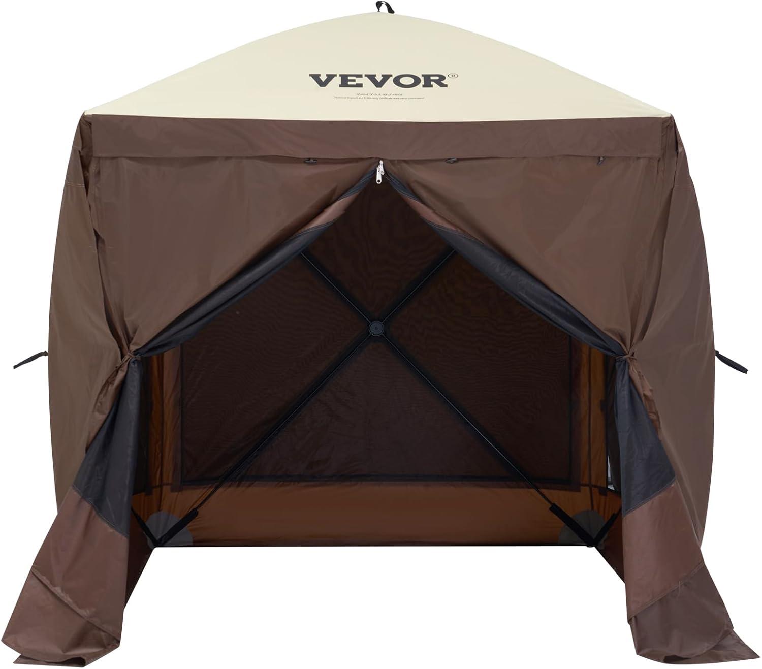 image:imageVEVOR Pop Up Gazebo Screen Tent 6 Sided Canopy Sun Shelter with 6 Removable Privacy Wind Cloths amp Mesh Windows 115x115FT Quick Set Screen Tent with Mosquito Netting BrownBrown