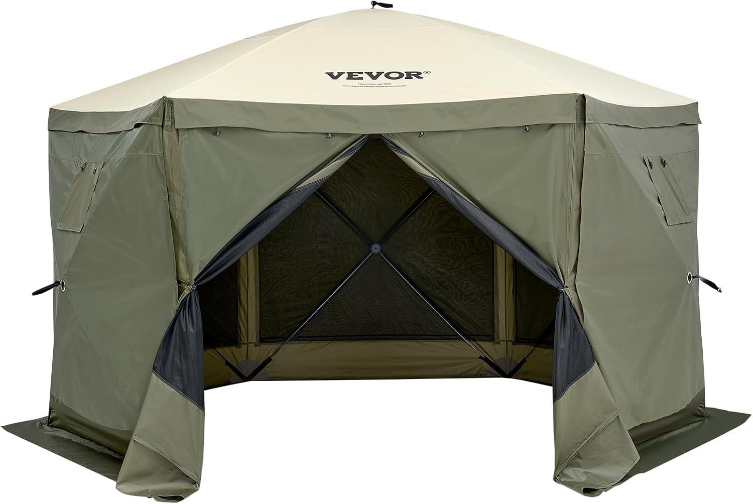 image:imageVEVOR Pop Up Gazebo Screen Tent 6 Sided Canopy Sun Shelter with 6 Removable Privacy Wind Cloths amp Mesh Windows 115x115FT Quick Set Screen Tent with Mosquito Netting BrownArmy Green