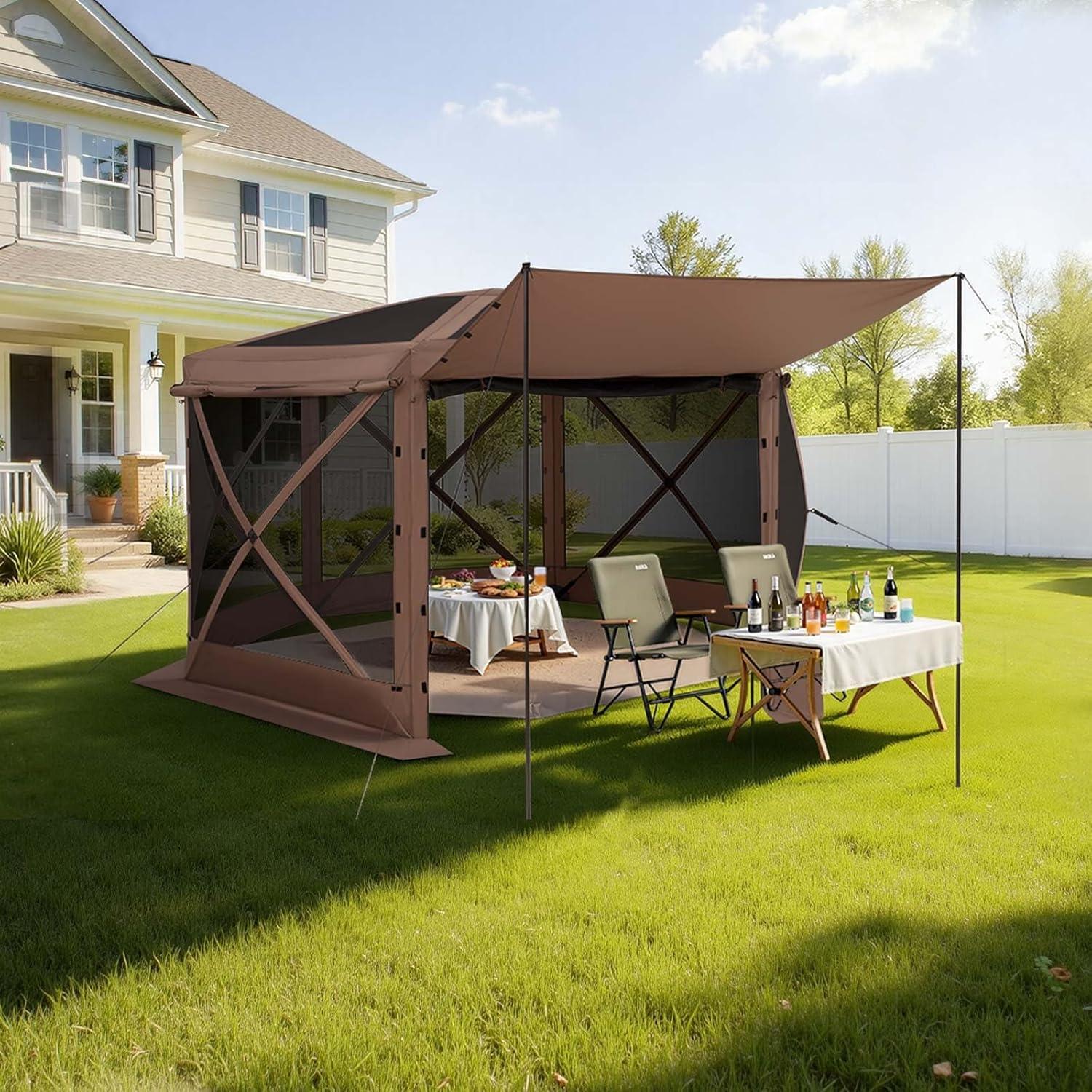 image:imageVEVOR Pop Up Gazebo Screen Tent 6 Sided Canopy Sun Shelter with 6 Removable Privacy Wind Cloths amp Mesh Windows 115x115FT Quick Set Screen Tent with Mosquito Netting BrownBrown