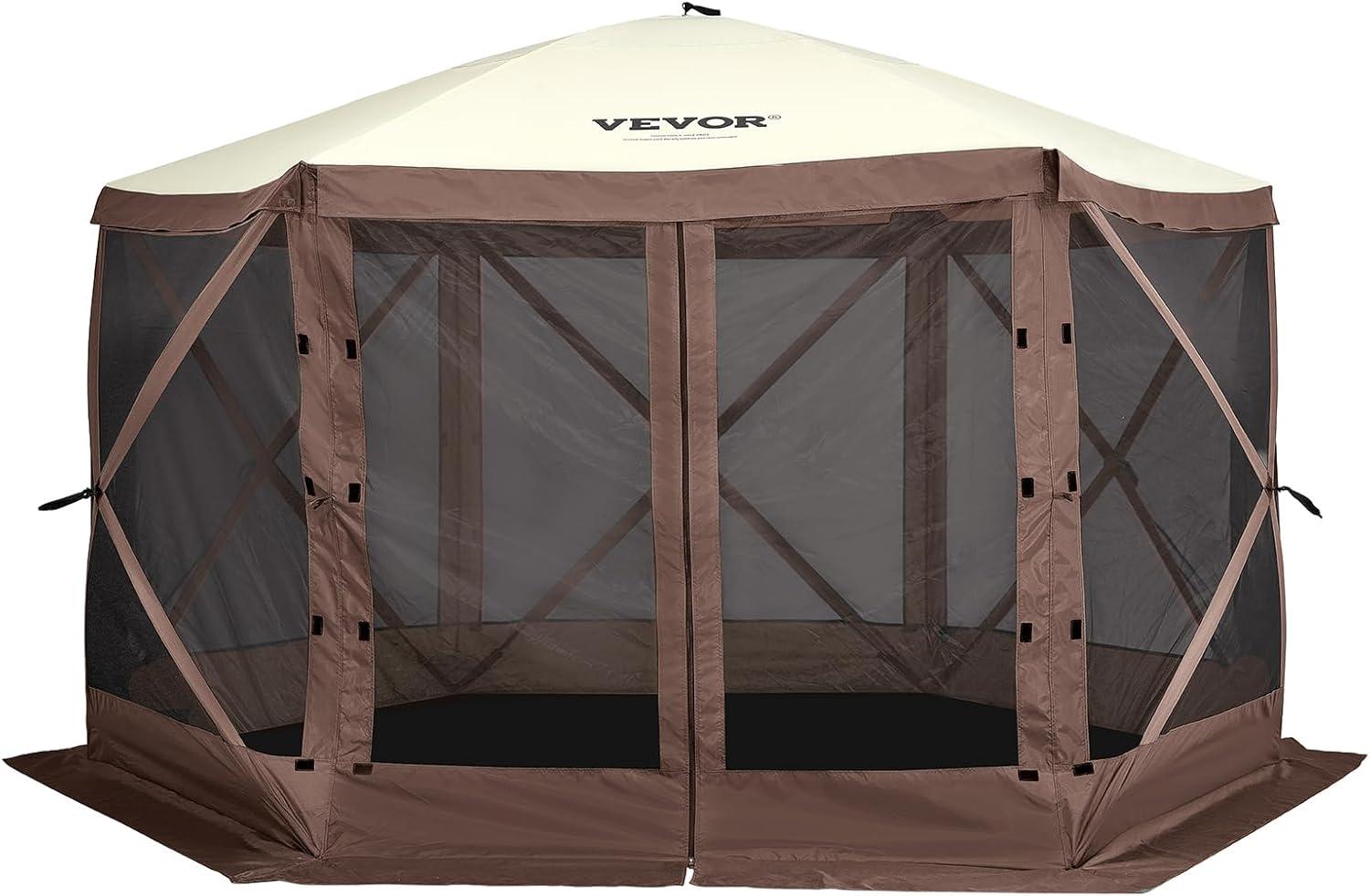 image:imageVEVOR Pop Up Gazebo Screen Tent 6 Sided Canopy Sun Shelter with 6 Removable Privacy Wind Cloths amp Mesh Windows 115x115FT Quick Set Screen Tent with Mosquito Netting BrownBrown