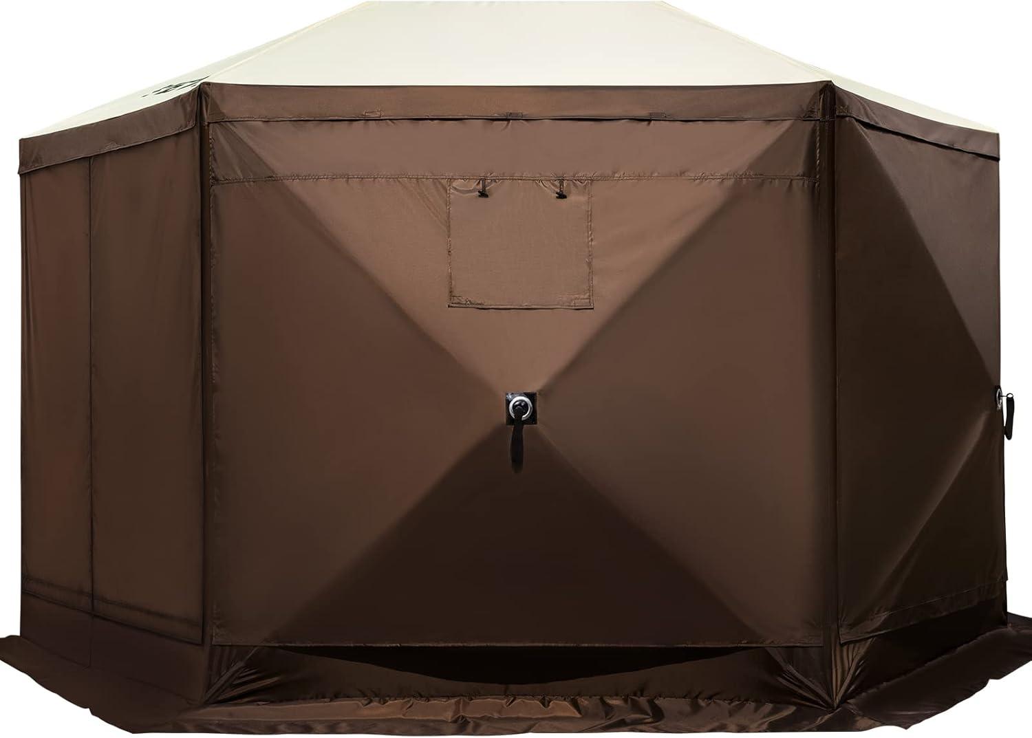 image:imageVEVOR Pop Up Gazebo Screen Tent 6 Sided Canopy Sun Shelter with 6 Removable Privacy Wind Cloths amp Mesh Windows 115x115FT Quick Set Screen Tent with Mosquito Netting BrownBrown