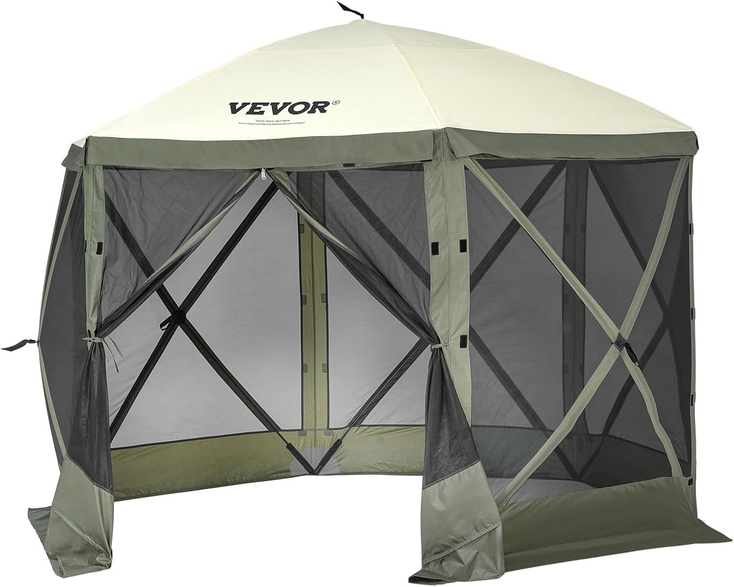 image:imageVEVOR Pop Up Gazebo Screen Tent 6 Sided Canopy Sun Shelter with 6 Removable Privacy Wind Cloths amp Mesh Windows 115x115FT Quick Set Screen Tent with Mosquito Netting BrownArmy Green