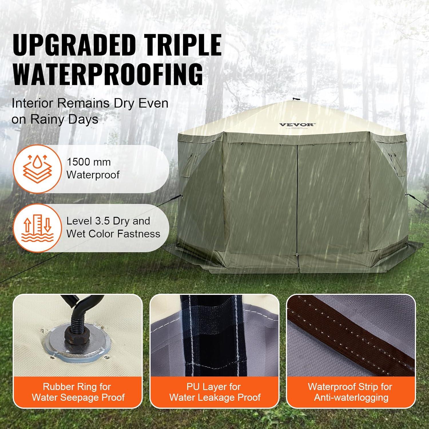 image:imageVEVOR Pop Up Gazebo Screen Tent 6 Sided Canopy Sun Shelter with 6 Removable Privacy Wind Cloths amp Mesh Windows 115x115FT Quick Set Screen Tent with Mosquito Netting BrownArmy Green