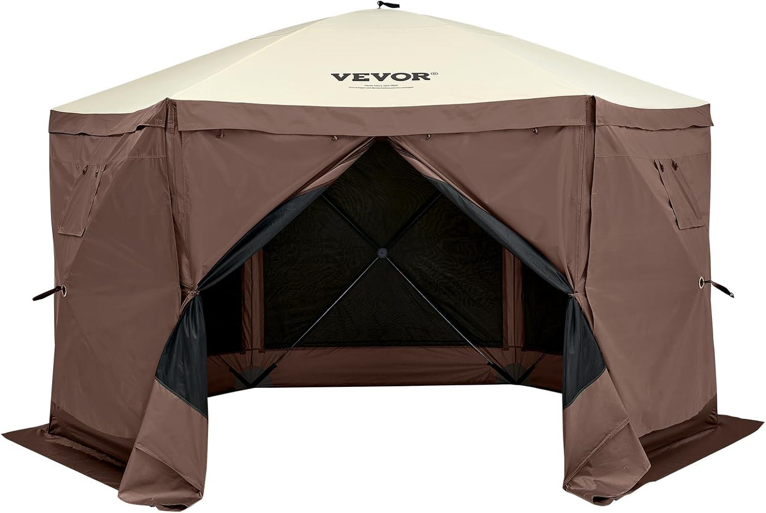 image:imageVEVOR Pop Up Gazebo Screen Tent 6 Sided Canopy Sun Shelter with 6 Removable Privacy Wind Cloths amp Mesh Windows 115x115FT Quick Set Screen Tent with Mosquito Netting BrownBrown