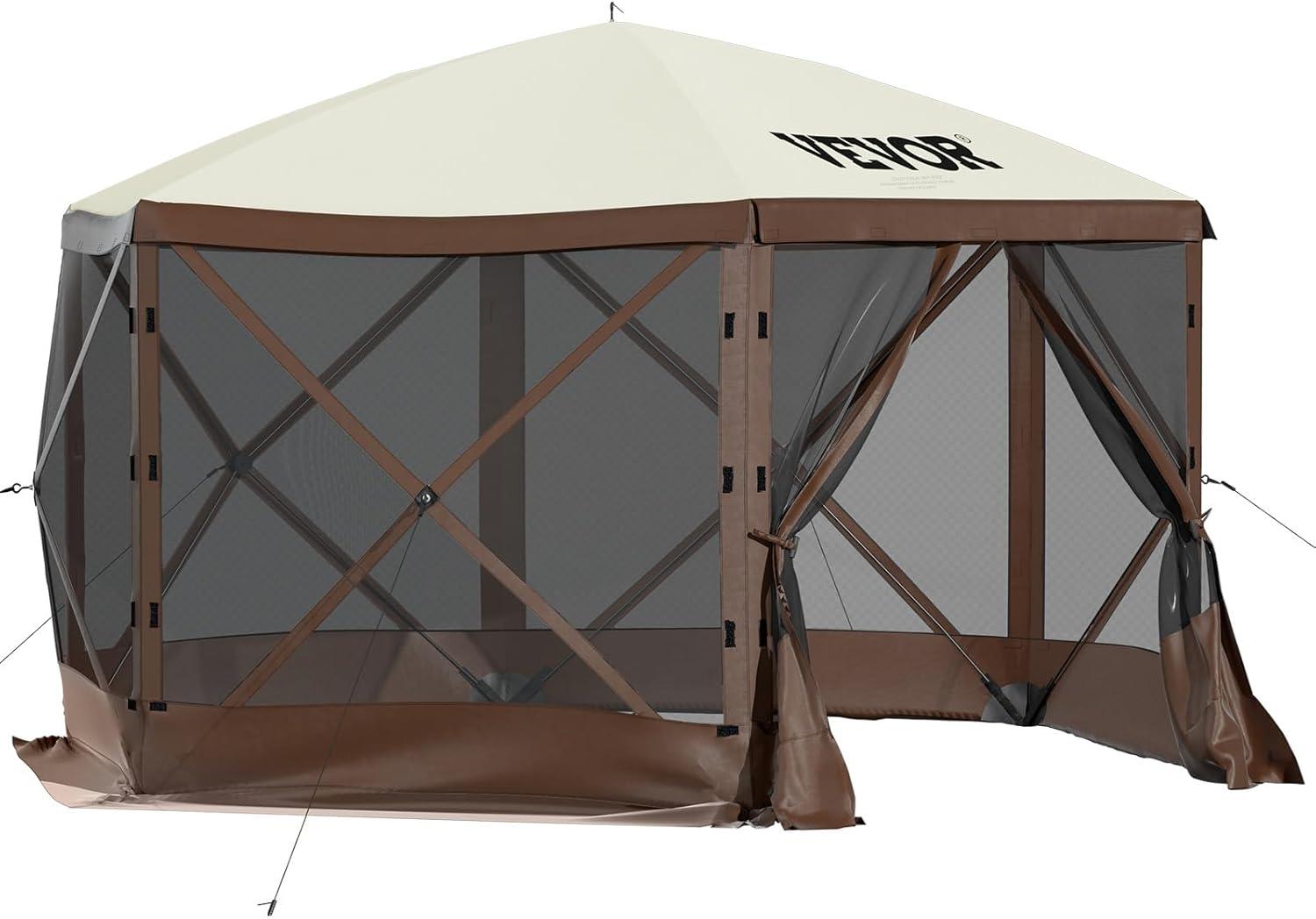 image:imageVEVOR Pop Up Gazebo Screen Tent 6 Sided Canopy Sun Shelter with 6 Removable Privacy Wind Cloths amp Mesh Windows 115x115FT Quick Set Screen Tent with Mosquito Netting BrownBrown