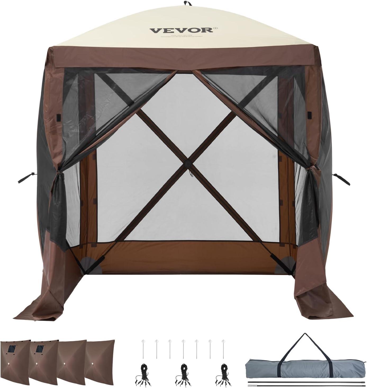 image:imageVEVOR Pop Up Gazebo Screen Tent 6 Sided Canopy Sun Shelter with 6 Removable Privacy Wind Cloths amp Mesh Windows 115x115FT Quick Set Screen Tent with Mosquito Netting BrownBrown