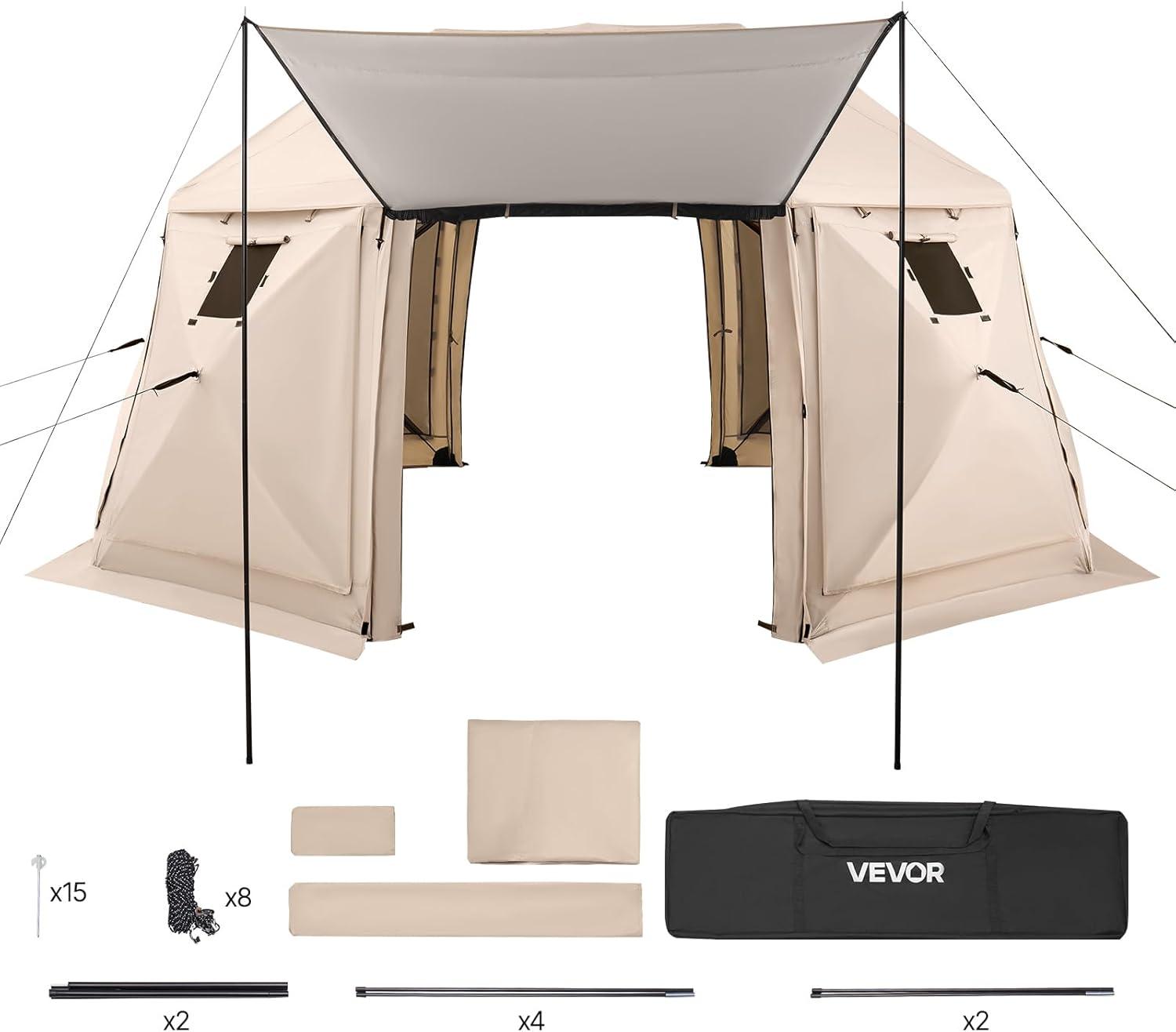 image:imageVEVOR Pop Up Gazebo Screen Tent 6 Sided Canopy Sun Shelter with 6 Removable Privacy Wind Cloths amp Mesh Windows 115x115FT Quick Set Screen Tent with Mosquito Netting BrownBeige
