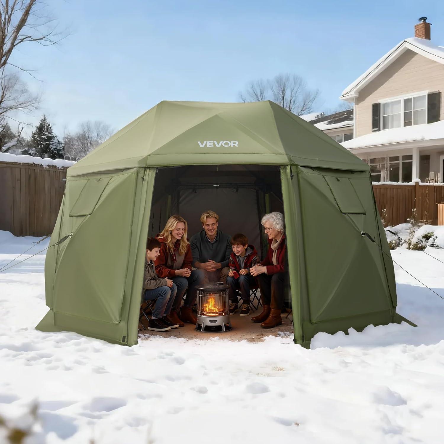 image:imageVEVOR Pop Up Gazebo Screen Tent 6 Sided Canopy Sun Shelter with 6 Removable Privacy Wind Cloths amp Mesh Windows 115x115FT Quick Set Screen Tent with Mosquito Netting BrownArmy Green
