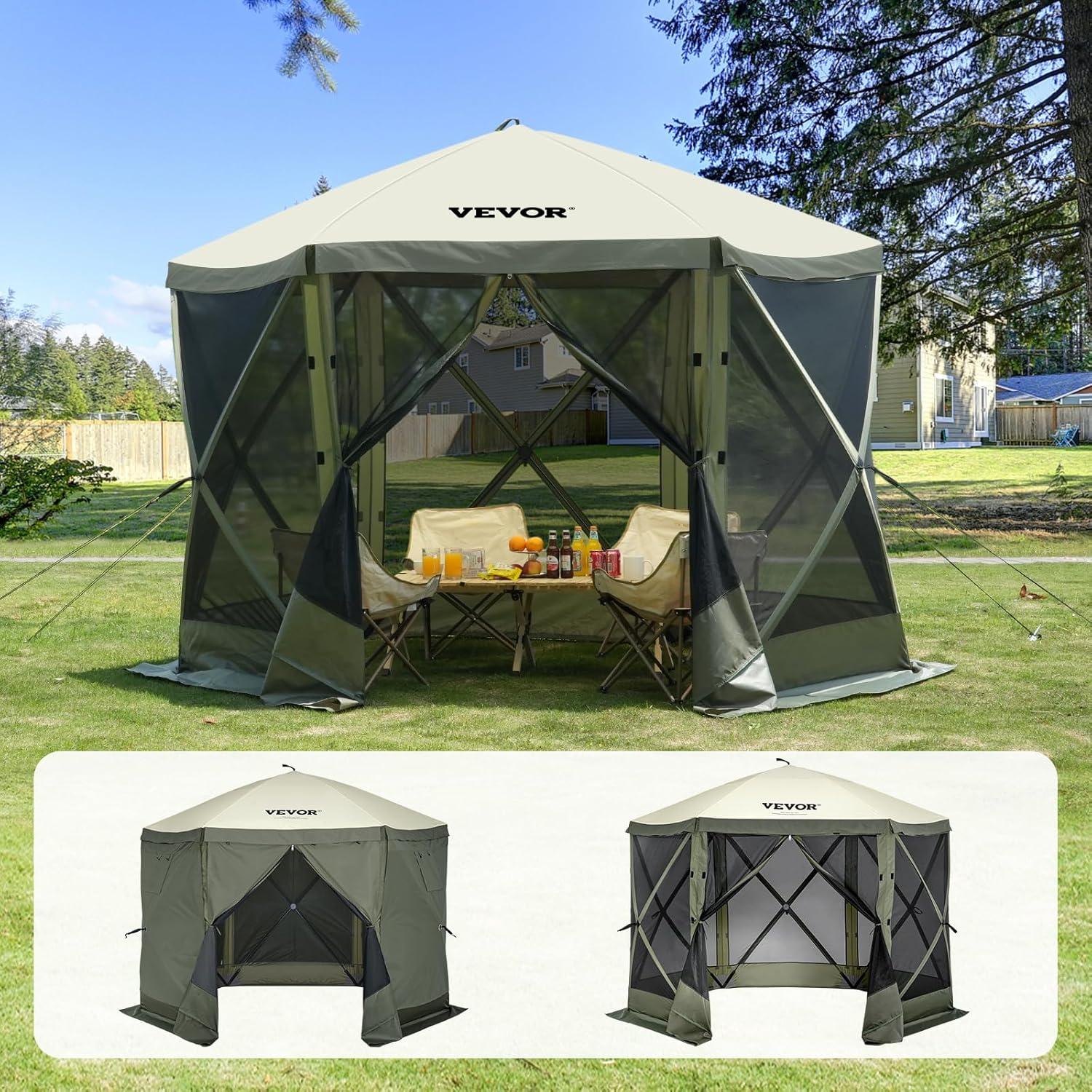 image:imageVEVOR Pop Up Gazebo Screen Tent 6 Sided Canopy Sun Shelter with 6 Removable Privacy Wind Cloths amp Mesh Windows 115x115FT Quick Set Screen Tent with Mosquito Netting BrownArmy Green