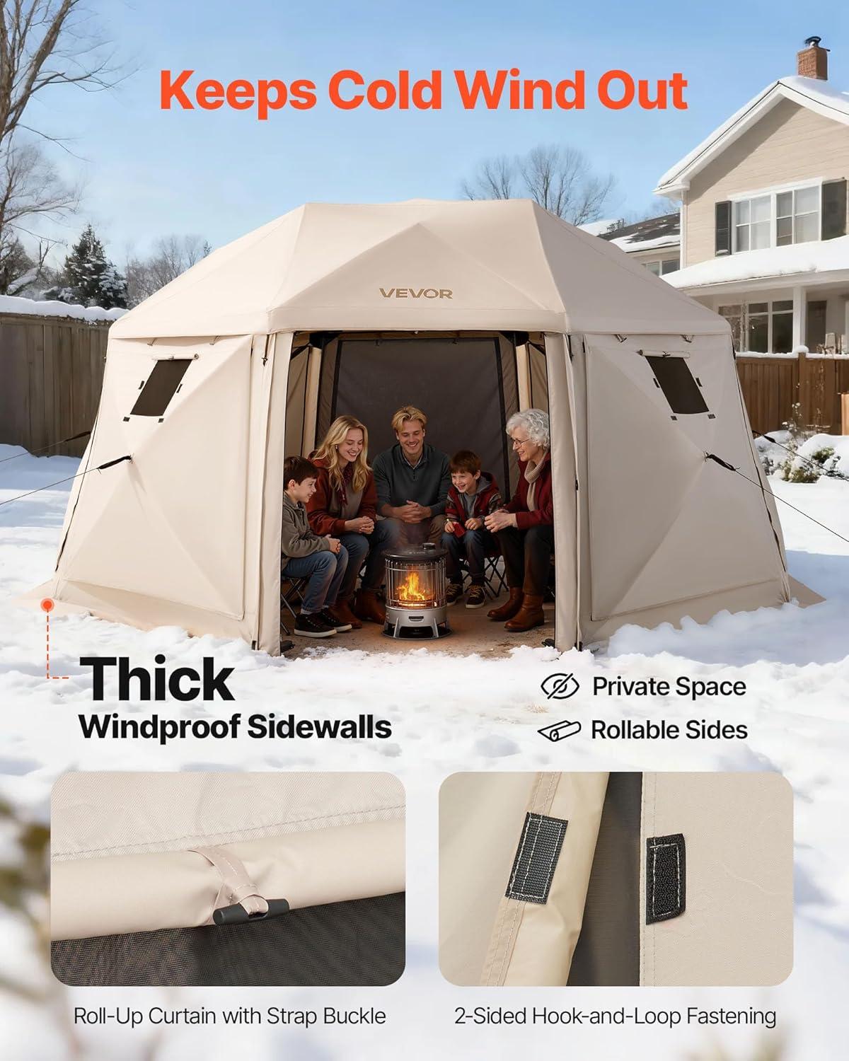 image:imageVEVOR Pop Up Gazebo Screen Tent 6 Sided Canopy Sun Shelter with 6 Removable Privacy Wind Cloths amp Mesh Windows 115x115FT Quick Set Screen Tent with Mosquito Netting BrownBeige