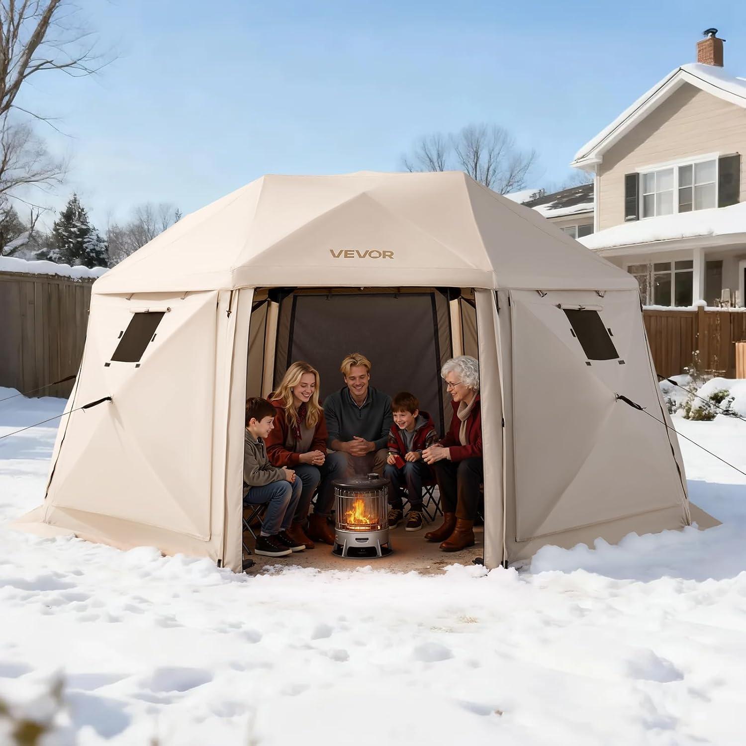 image:imageVEVOR Pop Up Gazebo Screen Tent 6 Sided Canopy Sun Shelter with 6 Removable Privacy Wind Cloths amp Mesh Windows 115x115FT Quick Set Screen Tent with Mosquito Netting BrownBeige