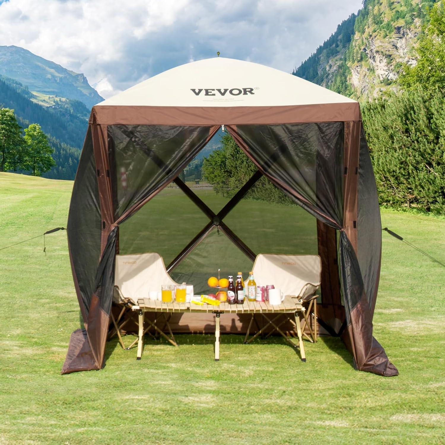 image:imageVEVOR Pop Up Gazebo Screen Tent 6 Sided Canopy Sun Shelter with 6 Removable Privacy Wind Cloths amp Mesh Windows 115x115FT Quick Set Screen Tent with Mosquito Netting BrownBrown
