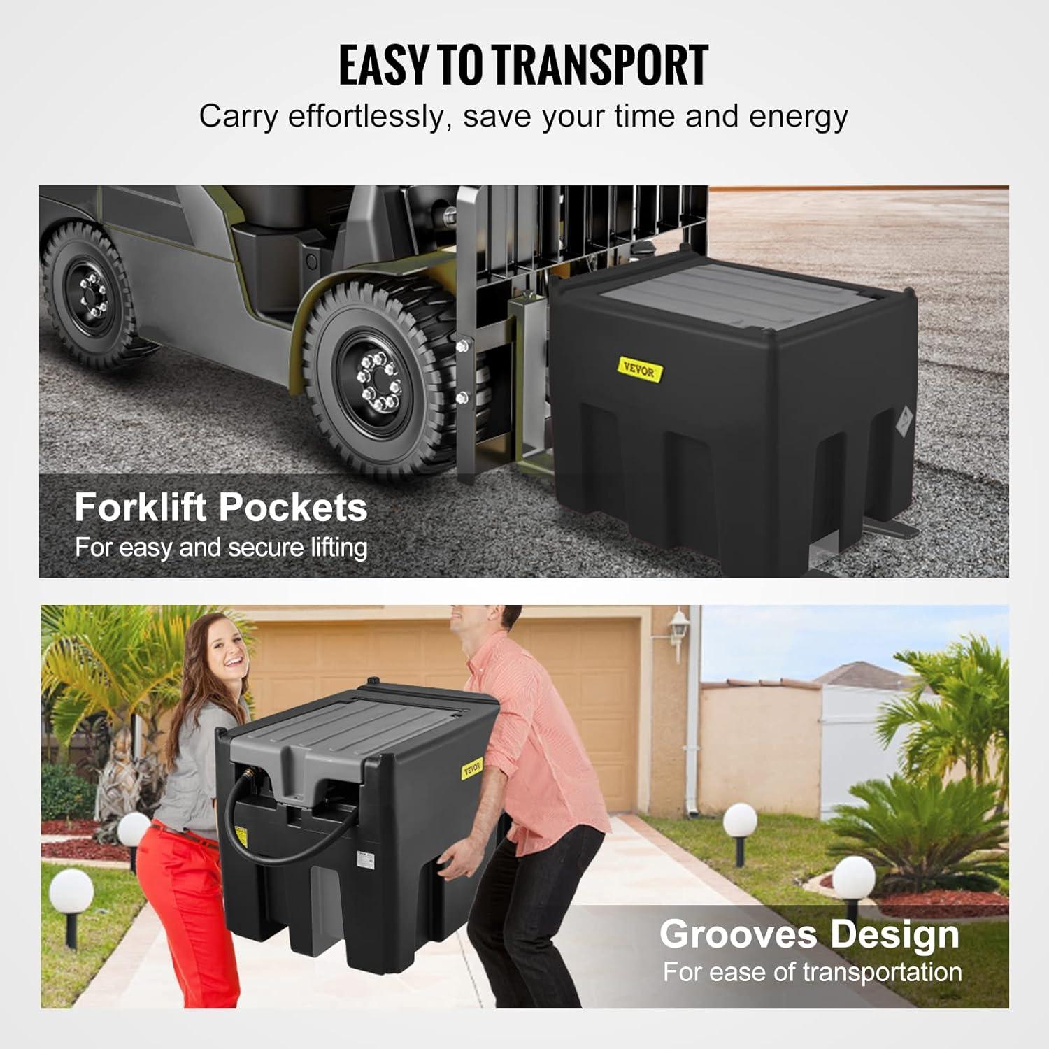 image:imageVEVOR Portable Diesel Tank 116 Gallon Capacity amp 10 GPM Flow Rate Diesel Fuel with 12V Electric Transfer Pump and 131ft Rubber Hose PE Transfer Tank for Easy Fuel Transportation GrayBlack