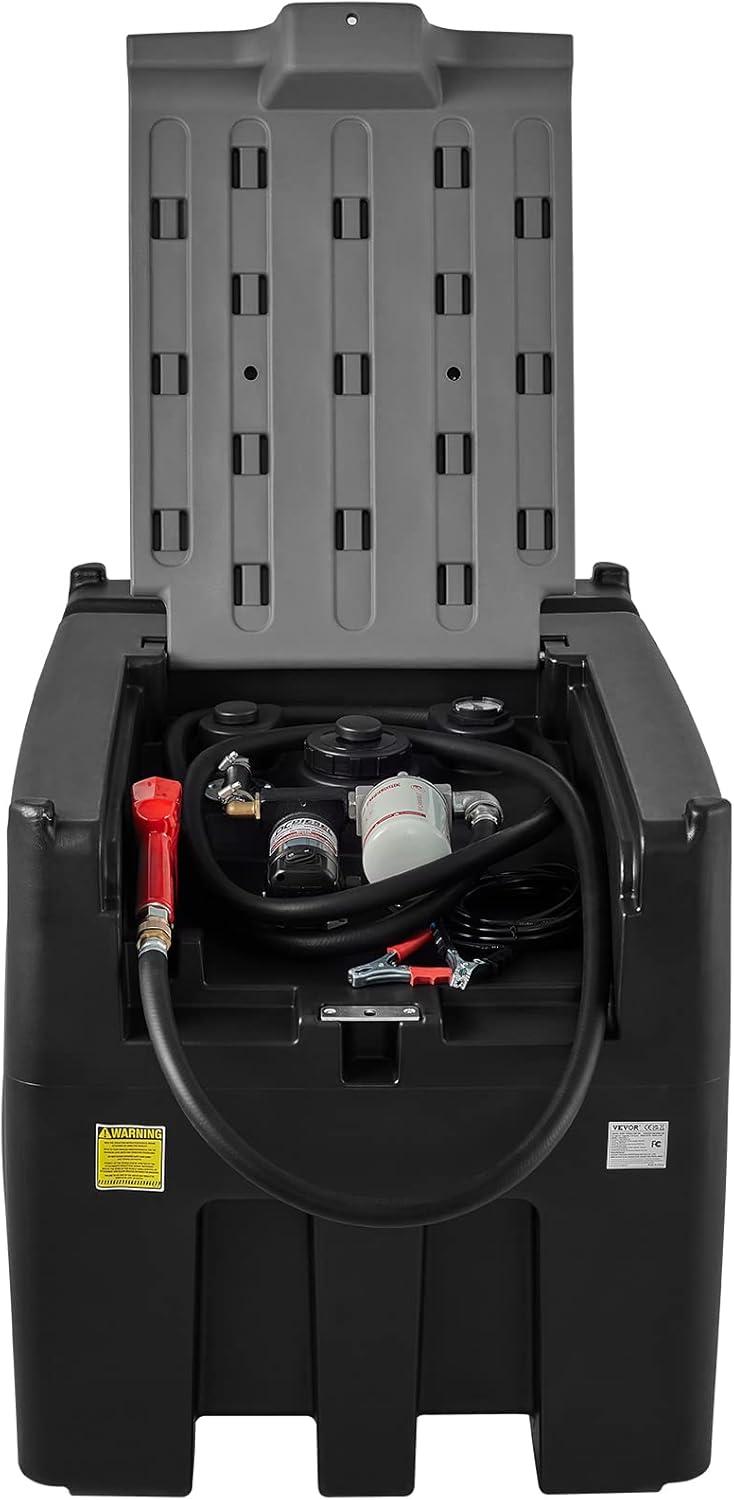 image:imageVEVOR Portable Diesel Tank 116 Gallon Capacity amp 10 GPM Flow Rate Diesel Fuel with 12V Electric Transfer Pump and 131ft Rubber Hose PE Transfer Tank for Easy Fuel Transportation GrayBlack