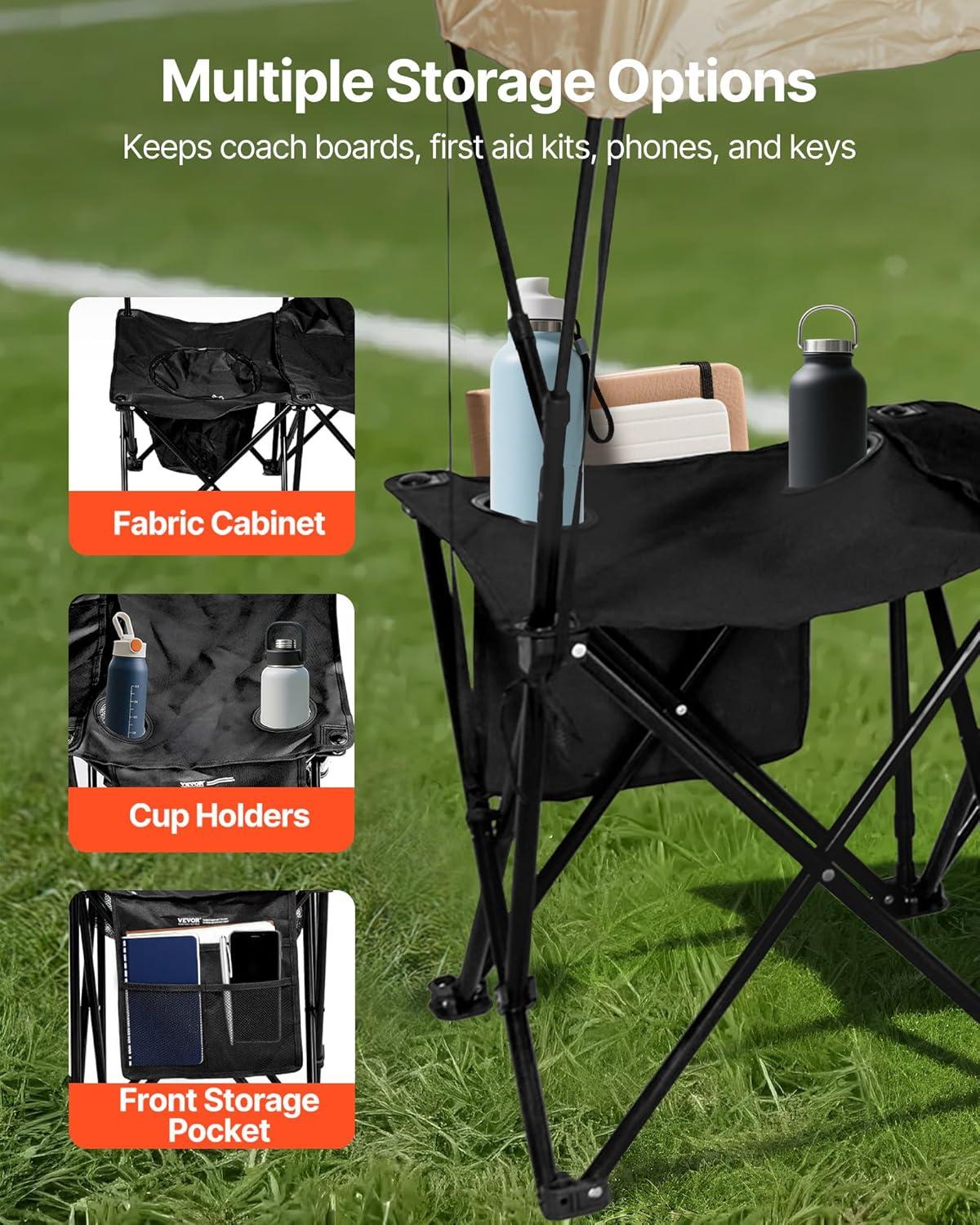 image:imageVEVOR Portable Folding Bench 6 Seats Foldable Sideline Bench Outdoor Camping Bench Chairs with Carry Bag Team Sport Sideline Benches for Football Camping Fishing No Assembly Instant SeatingWith Backrest Canopy 6 Seats