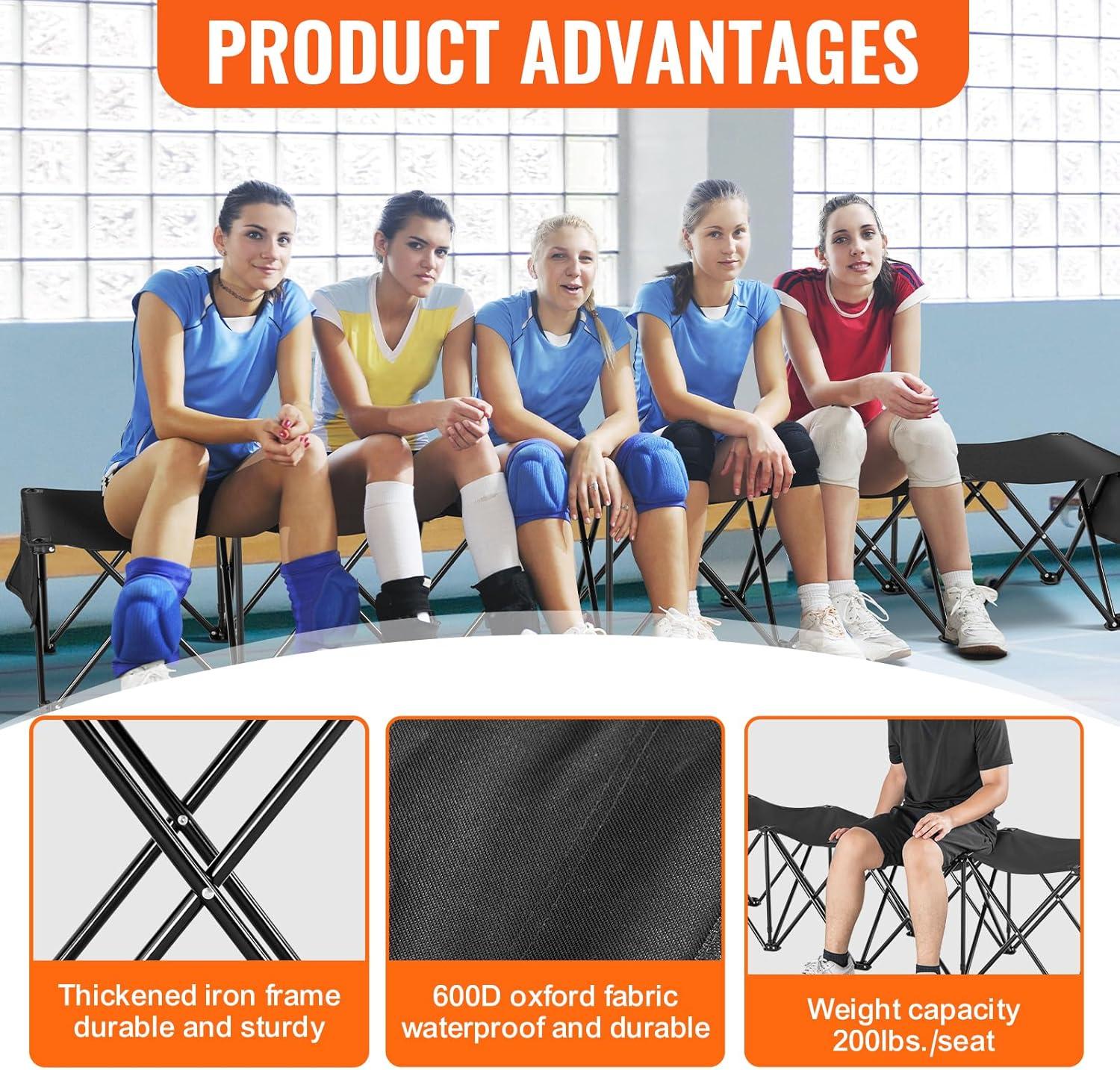 image:imageVEVOR Portable Folding Bench 6 Seats Foldable Sideline Bench Outdoor Camping Bench Chairs with Carry Bag Team Sport Sideline Benches for Football Camping Fishing No Assembly Instant SeatingNo Backrest or Canopy 6 Seats
