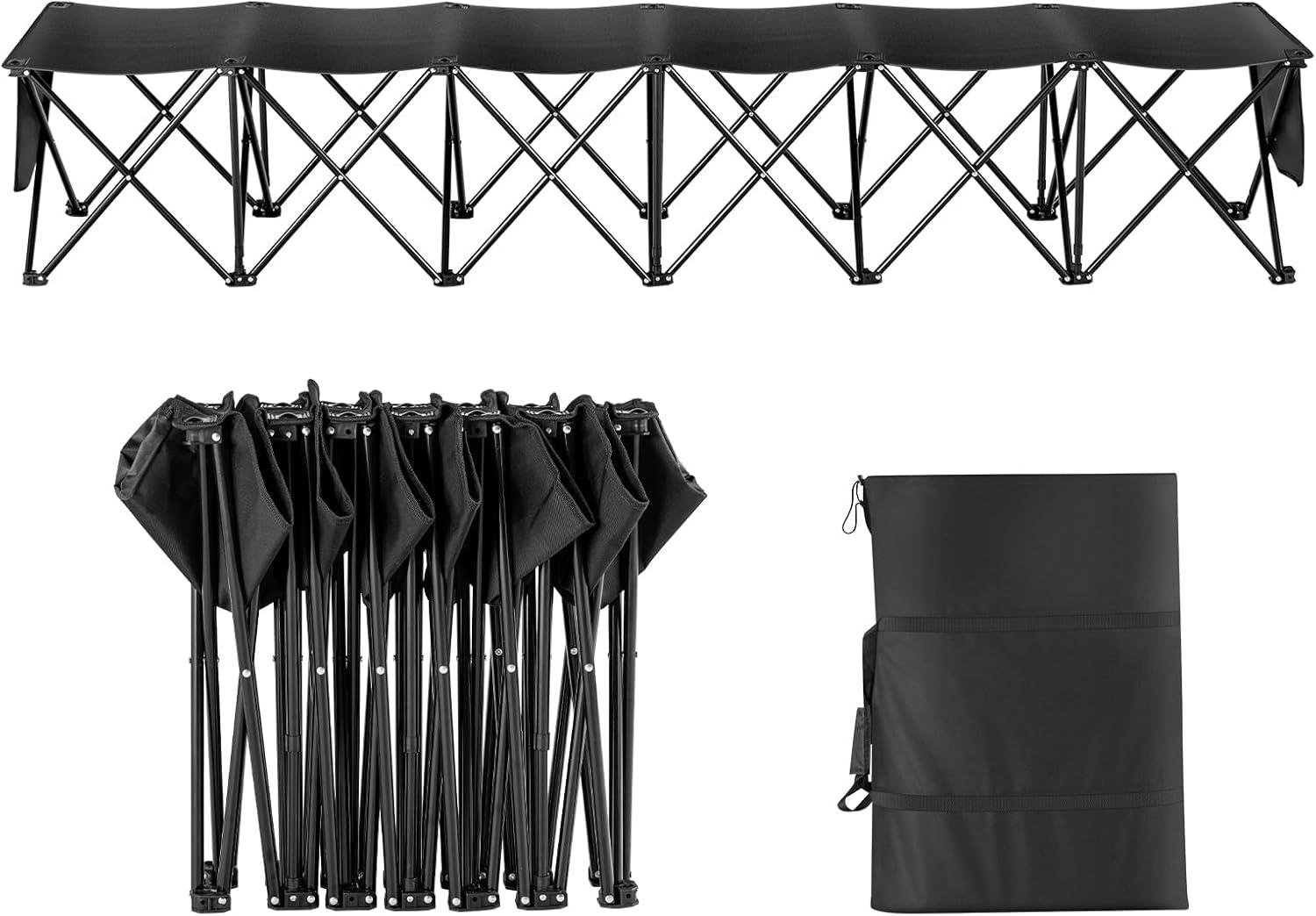 image:imageVEVOR Portable Folding Bench 6 Seats Foldable Sideline Bench Outdoor Camping Bench Chairs with Carry Bag Team Sport Sideline Benches for Football Camping Fishing No Assembly Instant SeatingNo Backrest or Canopy 6 Seats