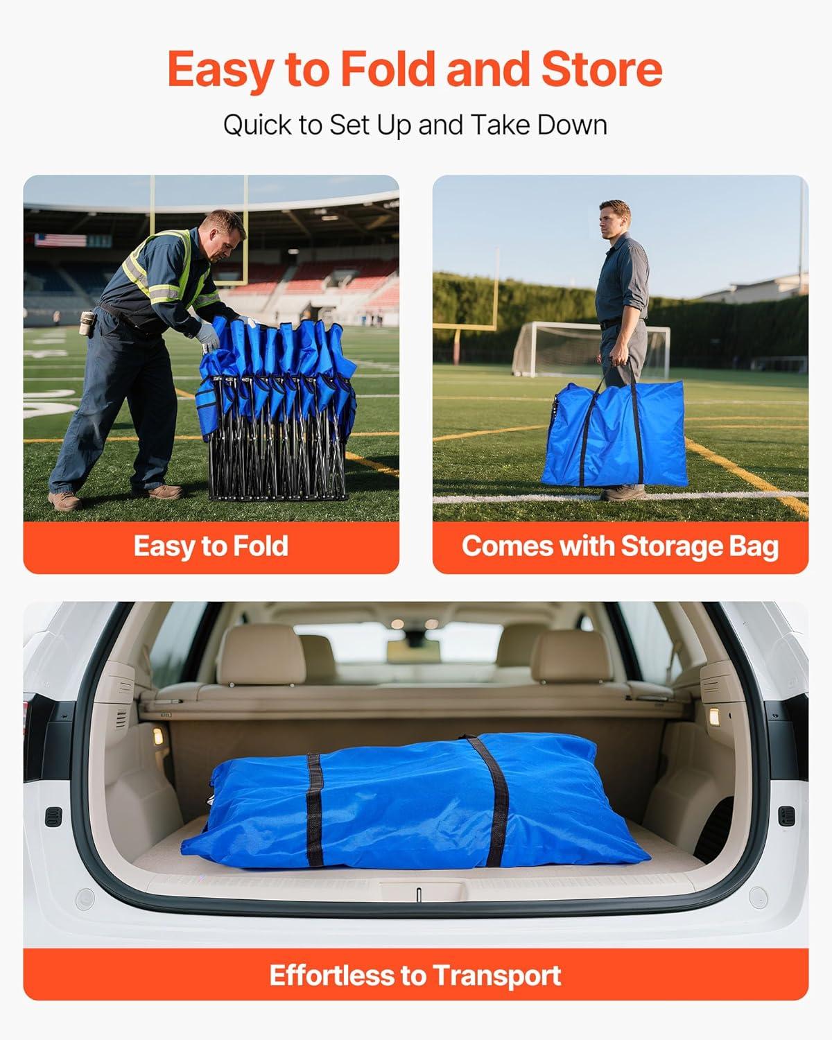 image:imageVEVOR Portable Folding Bench 8 Seats Foldable Sideline Bench Outdoor Camping Bench Chair with Carry Bag amp Backrest Team Sport Sideline Bench for Football Fishing No Assembly Instant Seating BlackBlue