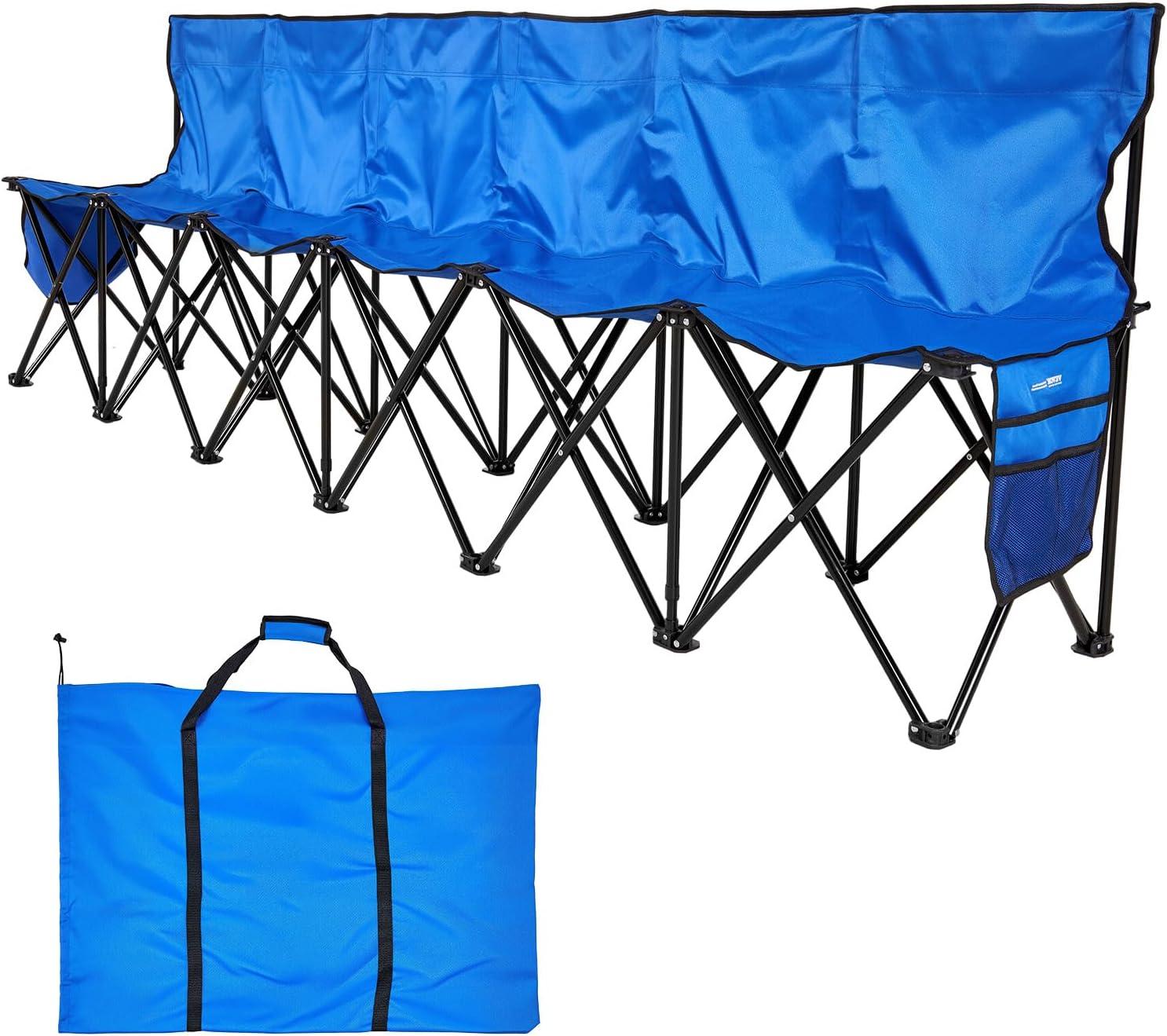 image:imageVEVOR Portable Folding Bench 8 Seats Foldable Sideline Bench Outdoor Camping Bench Chair with Carry Bag amp Backrest Team Sport Sideline Bench for Football Fishing No Assembly Instant Seating BlackBlue