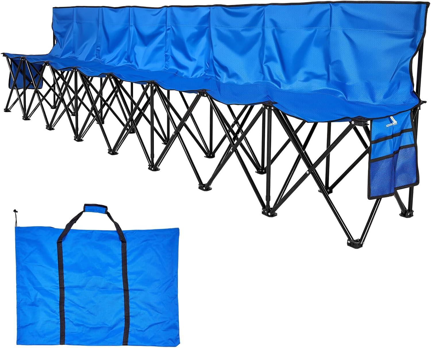 image:imageVEVOR Portable Folding Bench 8 Seats Foldable Sideline Bench Outdoor Camping Bench Chair with Carry Bag amp Backrest Team Sport Sideline Bench for Football Fishing No Assembly Instant Seating BlackBlue