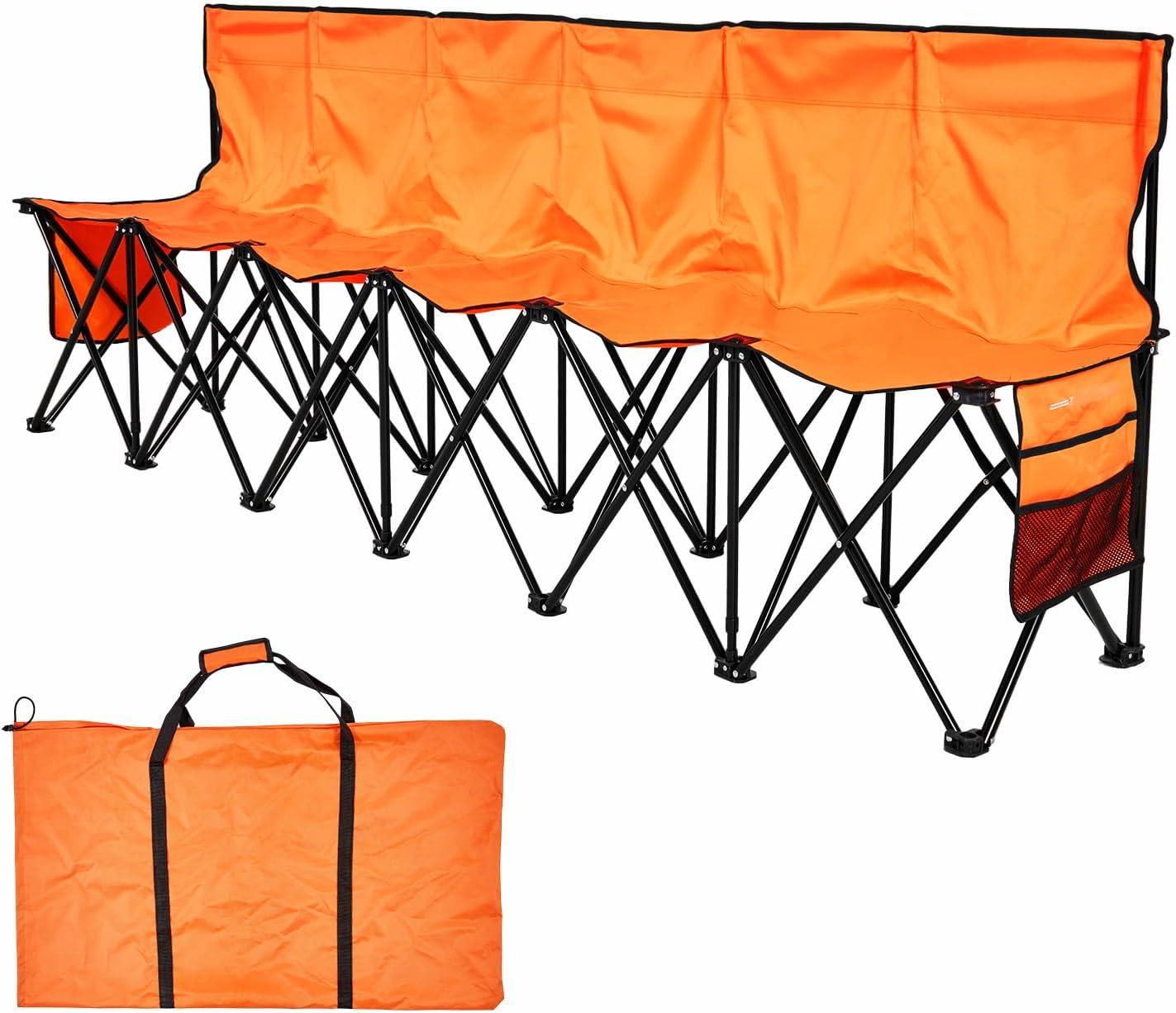image:imageVEVOR Portable Folding Bench 8 Seats Foldable Sideline Bench Outdoor Camping Bench Chair with Carry Bag amp Backrest Team Sport Sideline Bench for Football Fishing No Assembly Instant Seating BlackOrange