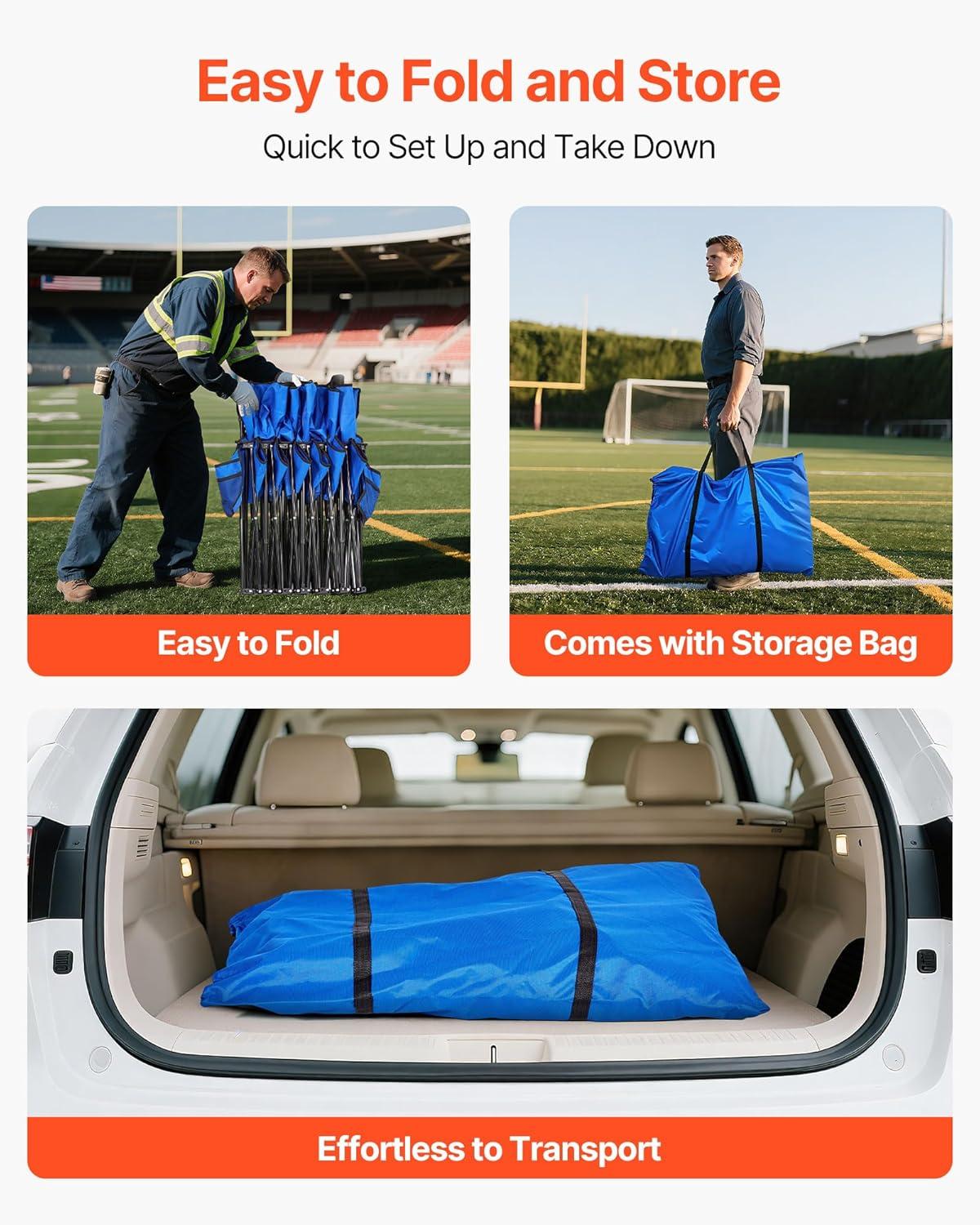 image:imageVEVOR Portable Folding Bench 8 Seats Foldable Sideline Bench Outdoor Camping Bench Chair with Carry Bag amp Backrest Team Sport Sideline Bench for Football Fishing No Assembly Instant Seating BlackBlue