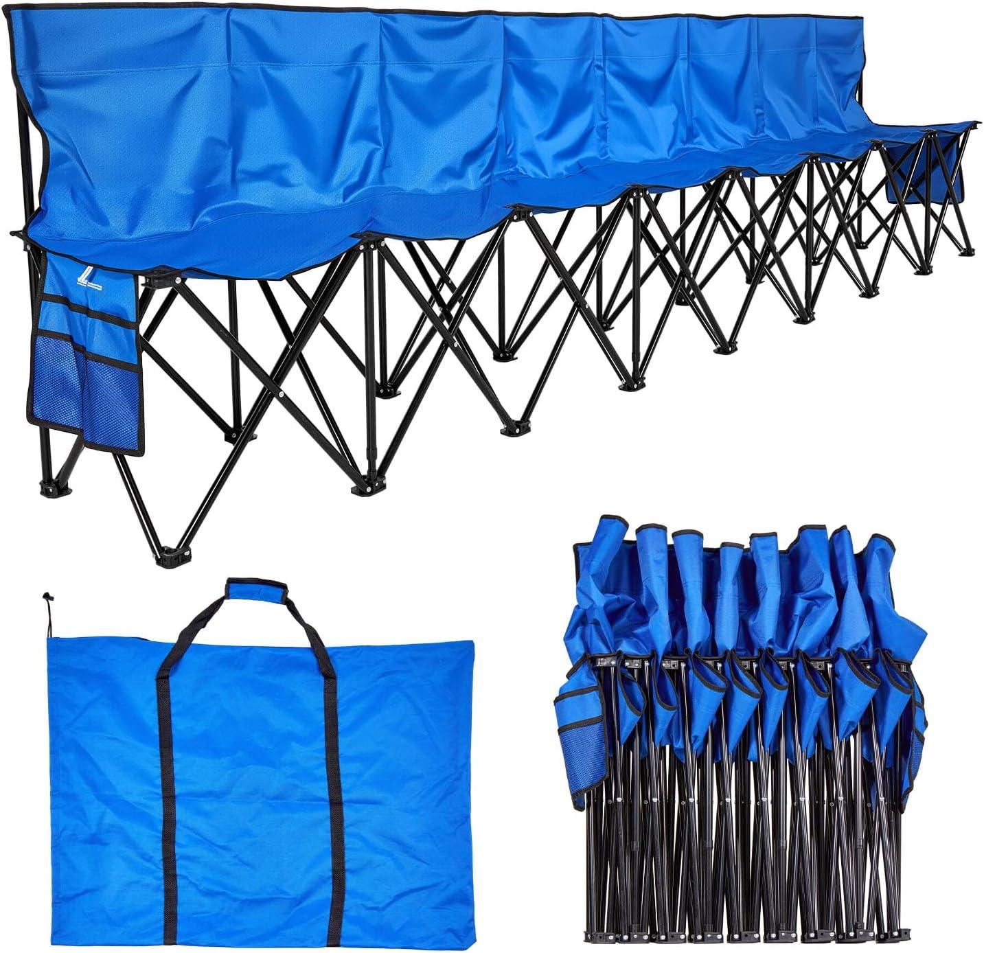 image:imageVEVOR Portable Folding Bench 8 Seats Foldable Sideline Bench Outdoor Camping Bench Chair with Carry Bag amp Backrest Team Sport Sideline Bench for Football Fishing No Assembly Instant Seating BlackBlue