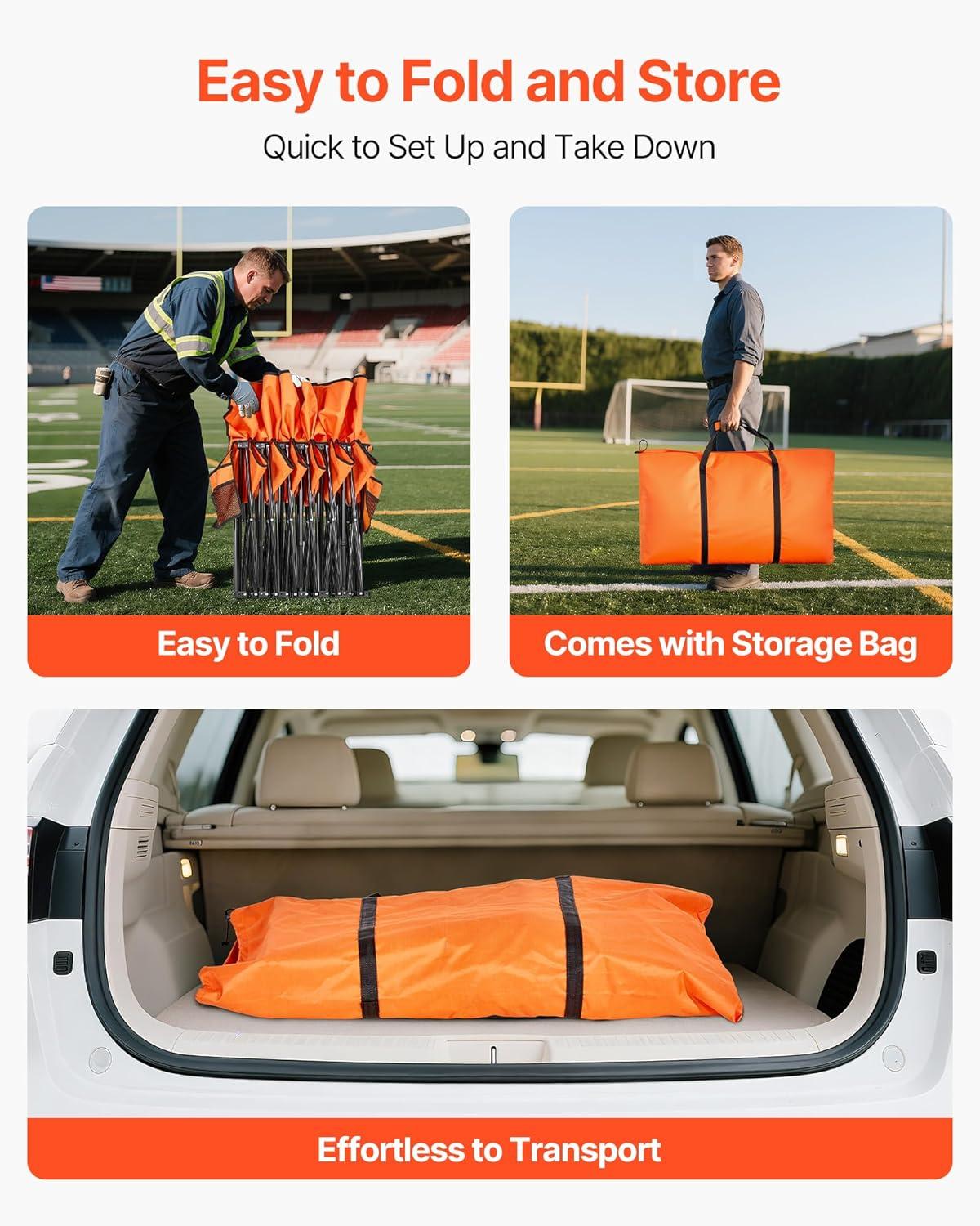 image:imageVEVOR Portable Folding Bench 8 Seats Foldable Sideline Bench Outdoor Camping Bench Chair with Carry Bag amp Backrest Team Sport Sideline Bench for Football Fishing No Assembly Instant Seating BlackOrange