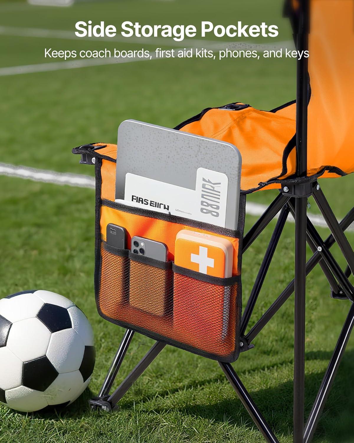 image:imageVEVOR Portable Folding Bench 8 Seats Foldable Sideline Bench Outdoor Camping Bench Chair with Carry Bag amp Backrest Team Sport Sideline Bench for Football Fishing No Assembly Instant Seating BlackOrange