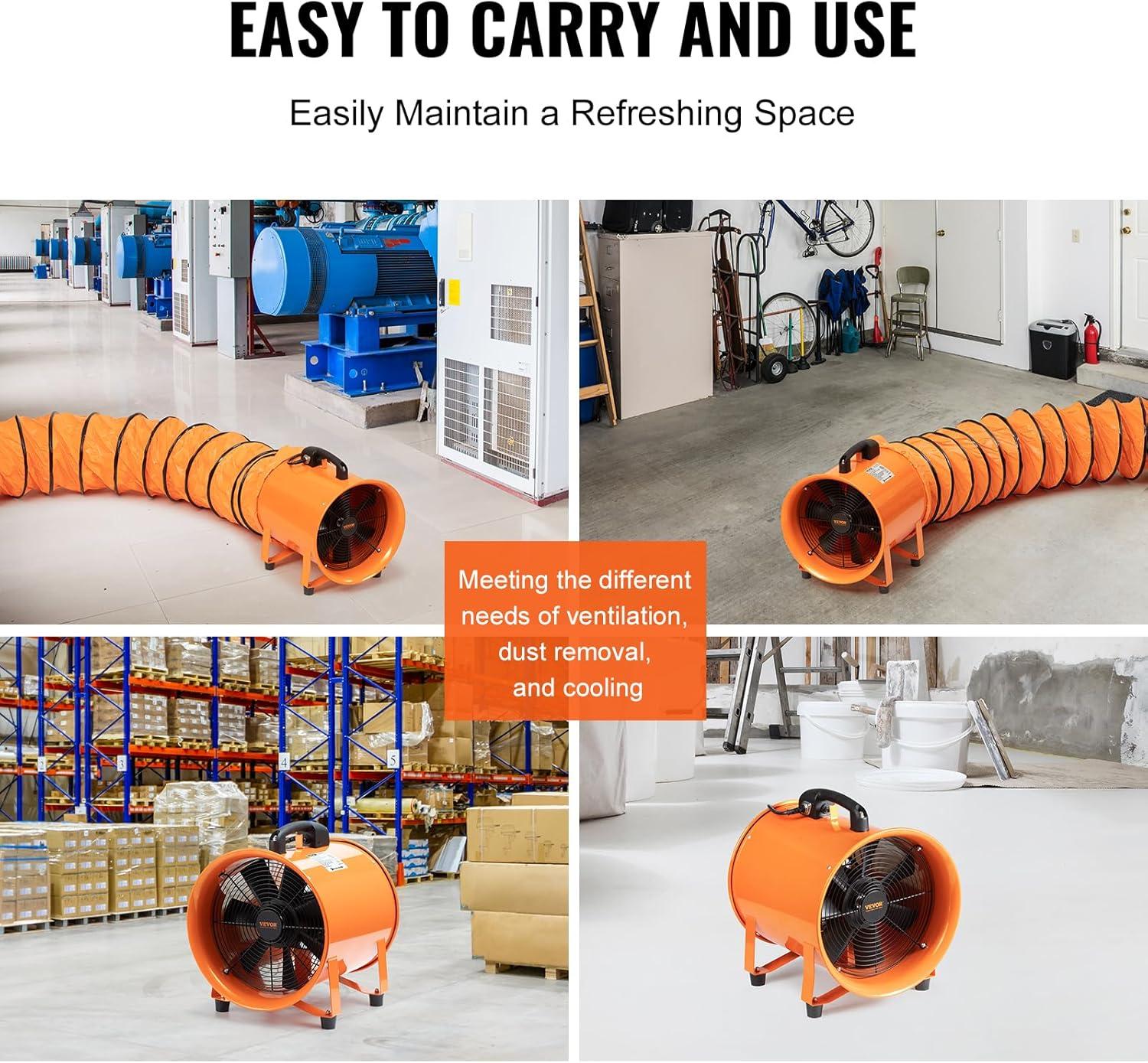 image:imageVEVOR Portable Ventilator with Hose 2 Speed 10 Inch Utility Blower Exhaust Fan with 33ft Flexible Duct 350W 1948CFM High Velocity Industrial Air Mover for Extraction and Ventilation16 Inch 2Speed Utility Blower w 164ft Hose