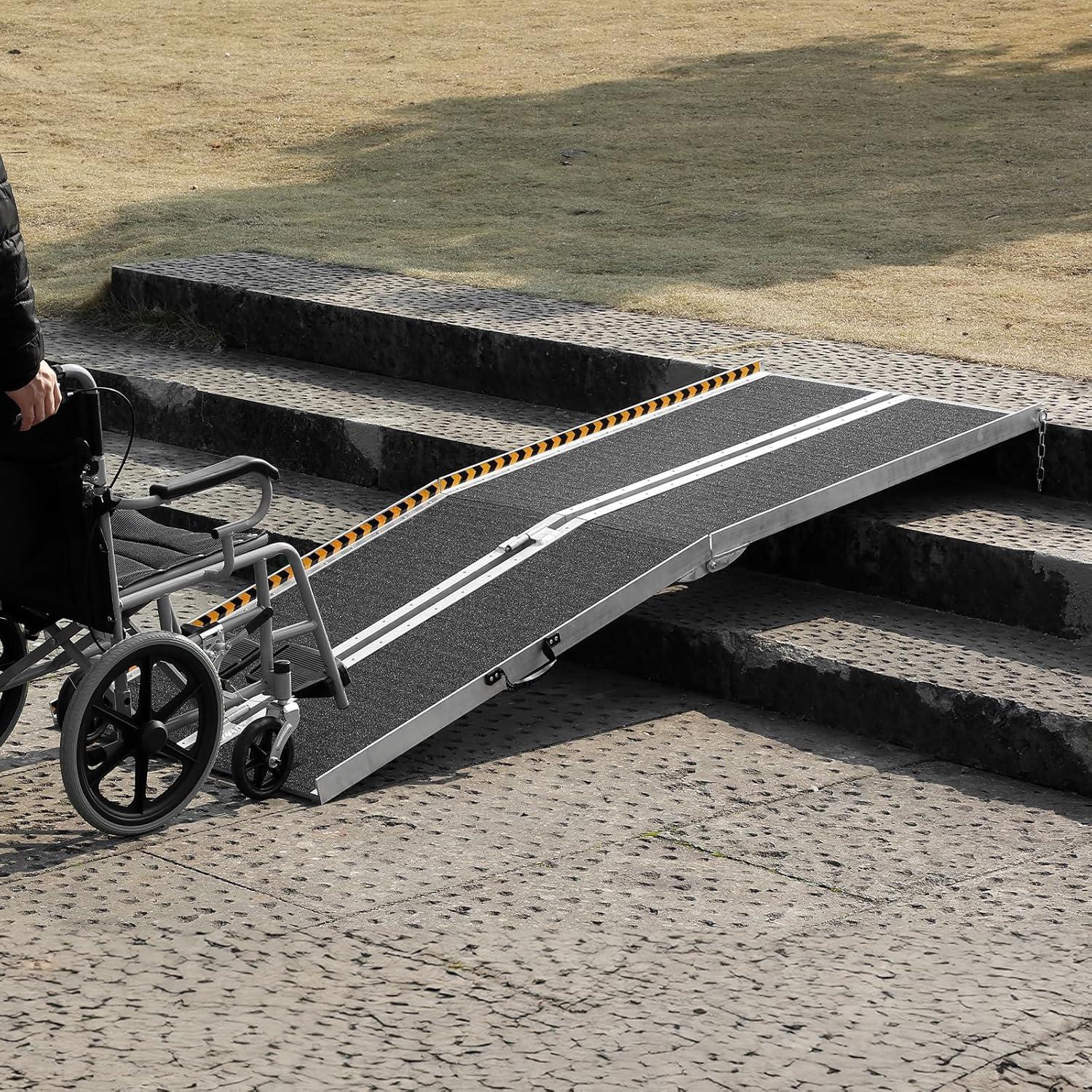 image:imageVEVOR Portable Wheelchair Ramp 6FT NonSlip Aluminum Folding Handicap Ramp Door Threshold Ramps for Wheelchair for HomeWheel Chair Ramp Steps Cars Scooter Cart Curbs Stairs8FT For height 824