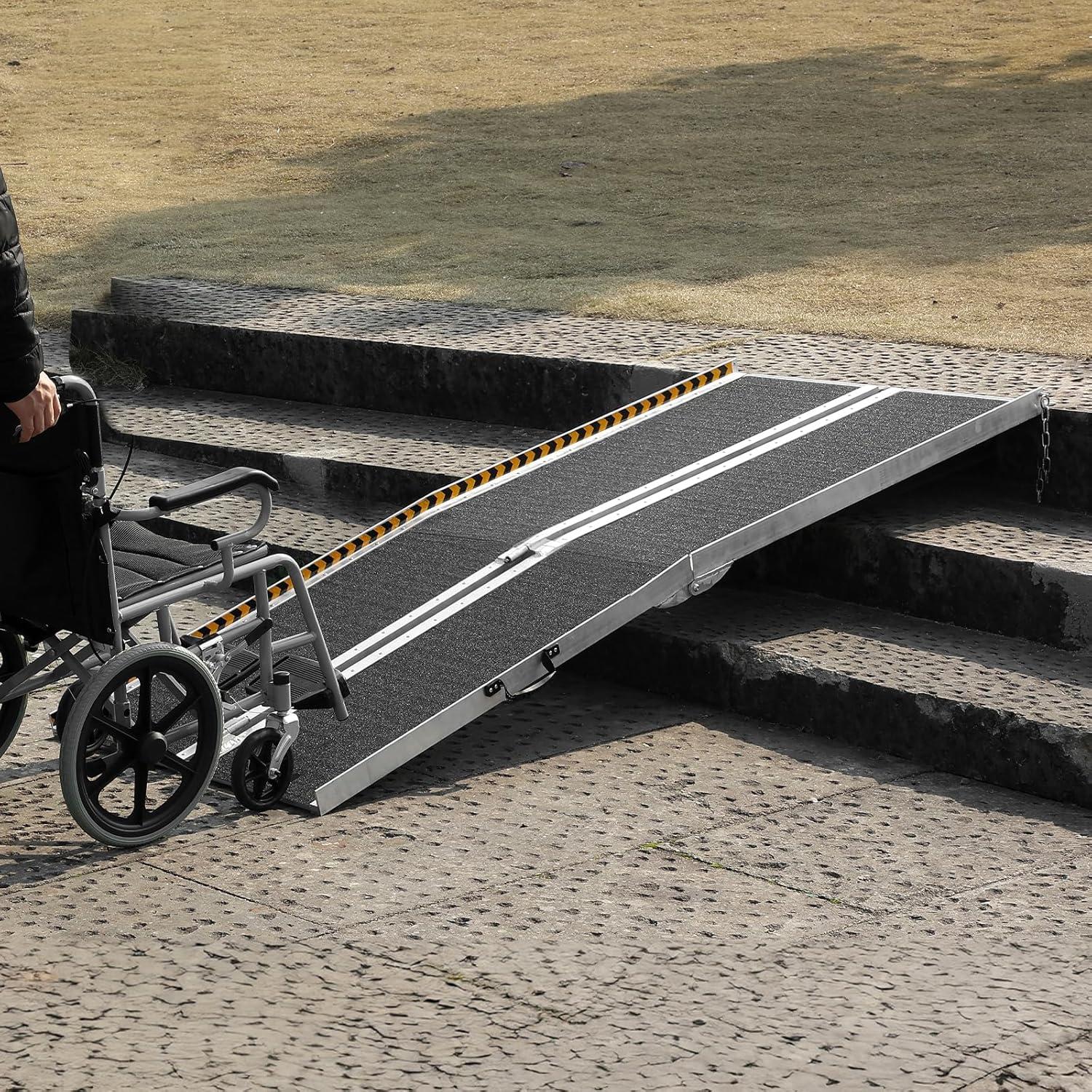 image:imageVEVOR Portable Wheelchair Ramp 6FT NonSlip Aluminum Folding Handicap Ramp Door Threshold Ramps for Wheelchair for HomeWheel Chair Ramp Steps Cars Scooter Cart Curbs Stairs7FT For height 721
