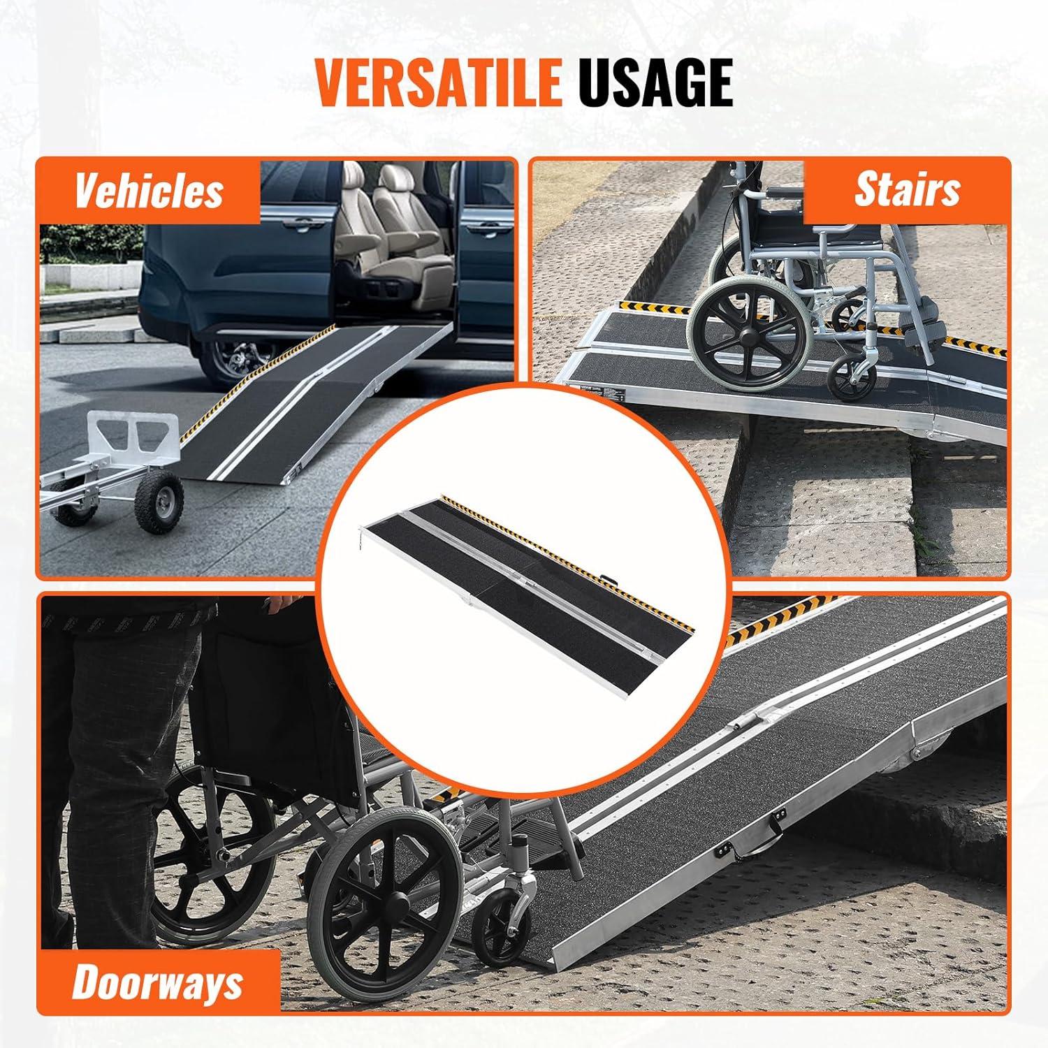 image:imageVEVOR Portable Wheelchair Ramp 6FT NonSlip Aluminum Folding Handicap Ramp Door Threshold Ramps for Wheelchair for HomeWheel Chair Ramp Steps Cars Scooter Cart Curbs Stairs7FT For height 721