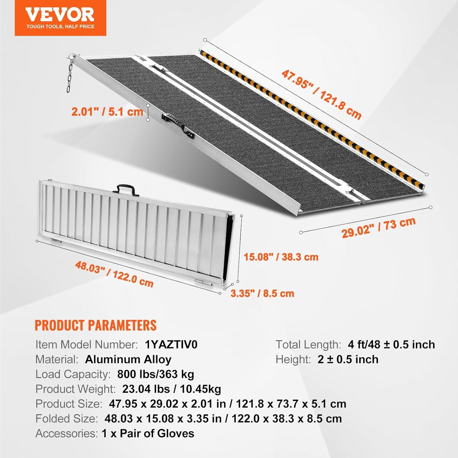 image:imageVEVOR Portable Wheelchair Ramp 6FT NonSlip Aluminum Folding Handicap Ramp Door Threshold Ramps for Wheelchair for HomeWheel Chair Ramp Steps Cars Scooter Cart Curbs Stairs4FT For height 412