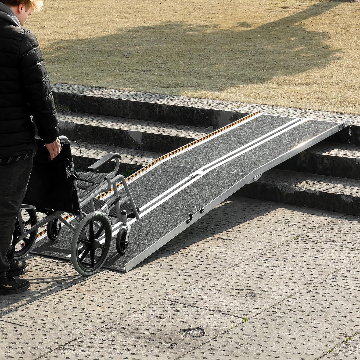 image:imageVEVOR Portable Wheelchair Ramp 6FT NonSlip Aluminum Folding Handicap Ramp Door Threshold Ramps for Wheelchair for HomeWheel Chair Ramp Steps Cars Scooter Cart Curbs Stairs10FT For height 1030