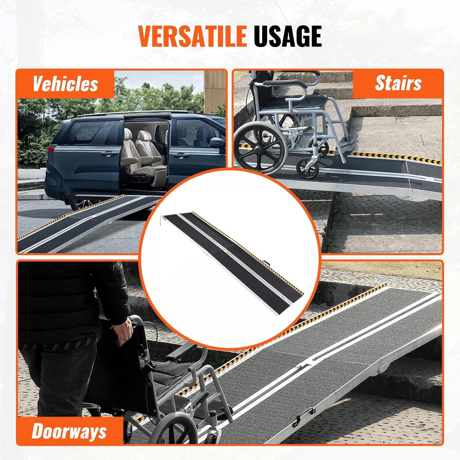 image:imageVEVOR Portable Wheelchair Ramp 6FT NonSlip Aluminum Folding Handicap Ramp Door Threshold Ramps for Wheelchair for HomeWheel Chair Ramp Steps Cars Scooter Cart Curbs Stairs10FT For height 1030