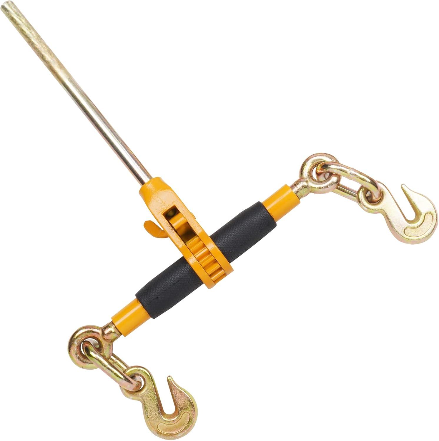image:imageVEVOR Ratchet Chain Binder 51638 Heavy Duty Load Binders with G80 Hooks 7100 lbs Secure Load Limit Laborsaving Antiskid Handle Tie Down Hauling Chain Binders for Flatbed Truck Trailer 4 P