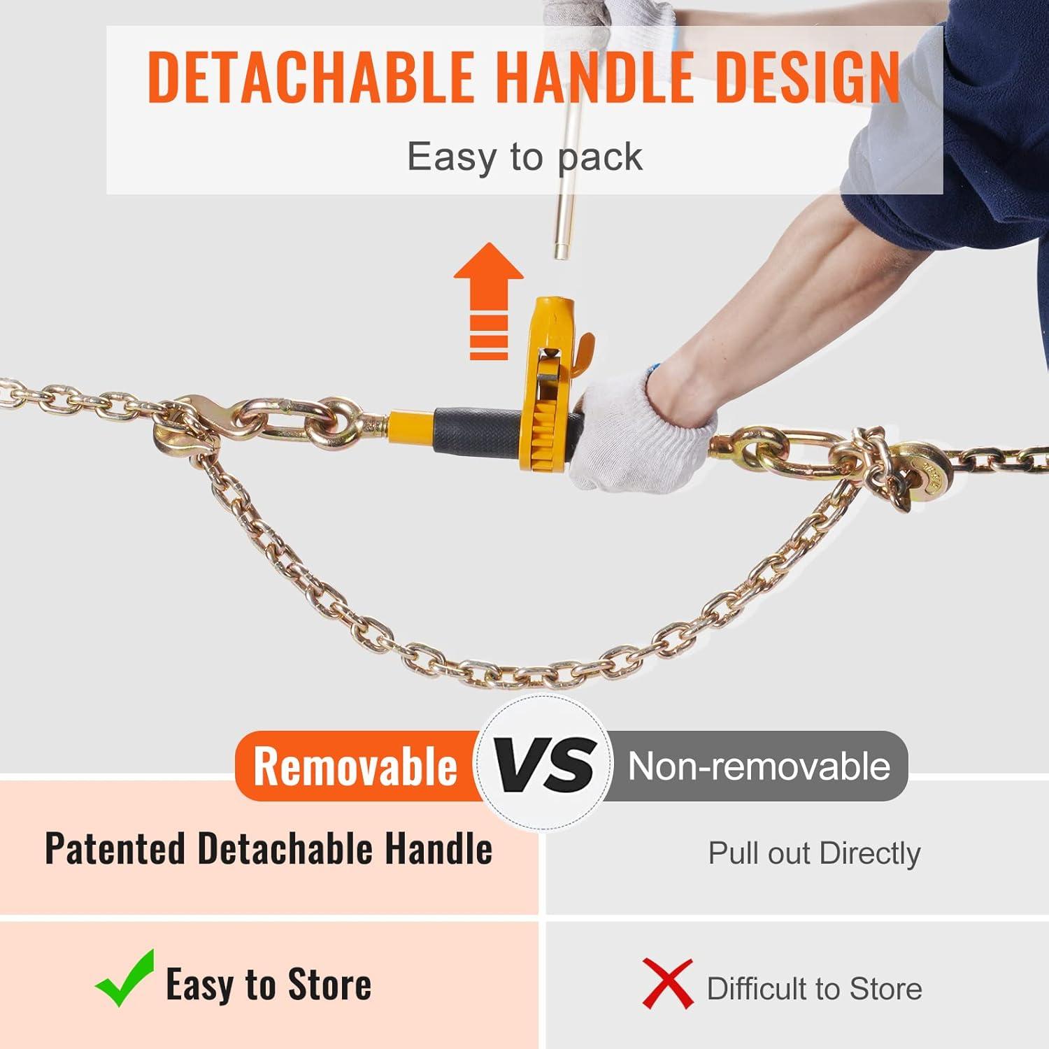 image:imageVEVOR Ratchet Chain Binder 51638 Heavy Duty Load Binders with G80 Hooks 7100 lbs Secure Load Limit Laborsaving Antiskid Handle Tie Down Hauling Chain Binders for Flatbed Truck Trailer 4 P