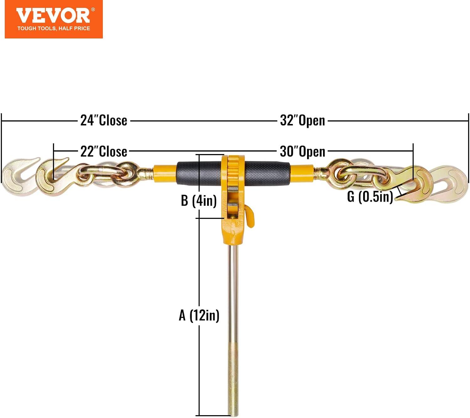 image:imageVEVOR Ratchet Chain Binder 51638 Heavy Duty Load Binders with G80 Hooks 7100 lbs Secure Load Limit Laborsaving Antiskid Handle Tie Down Hauling Chain Binders for Flatbed Truck Trailer 4 P