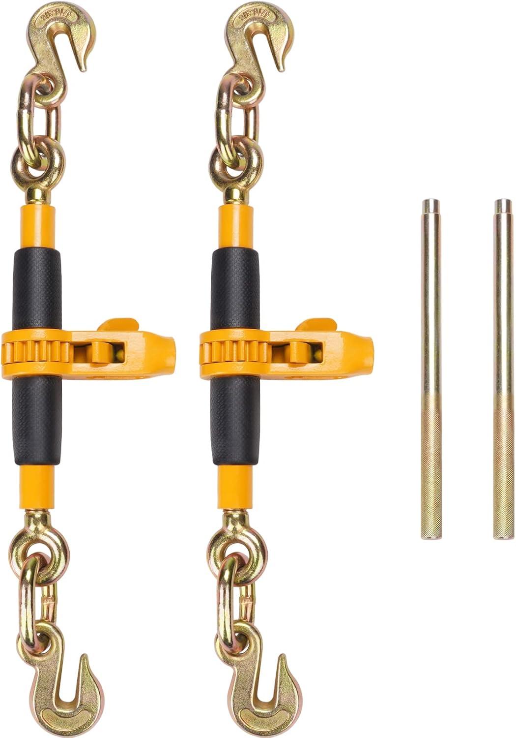 image:imageVEVOR Ratchet Chain Binder 51638 Heavy Duty Load Binders with G80 Hooks 7100 lbs Secure Load Limit Laborsaving Antiskid Handle Tie Down Hauling Chain Binders for Flatbed Truck Trailer 4 P