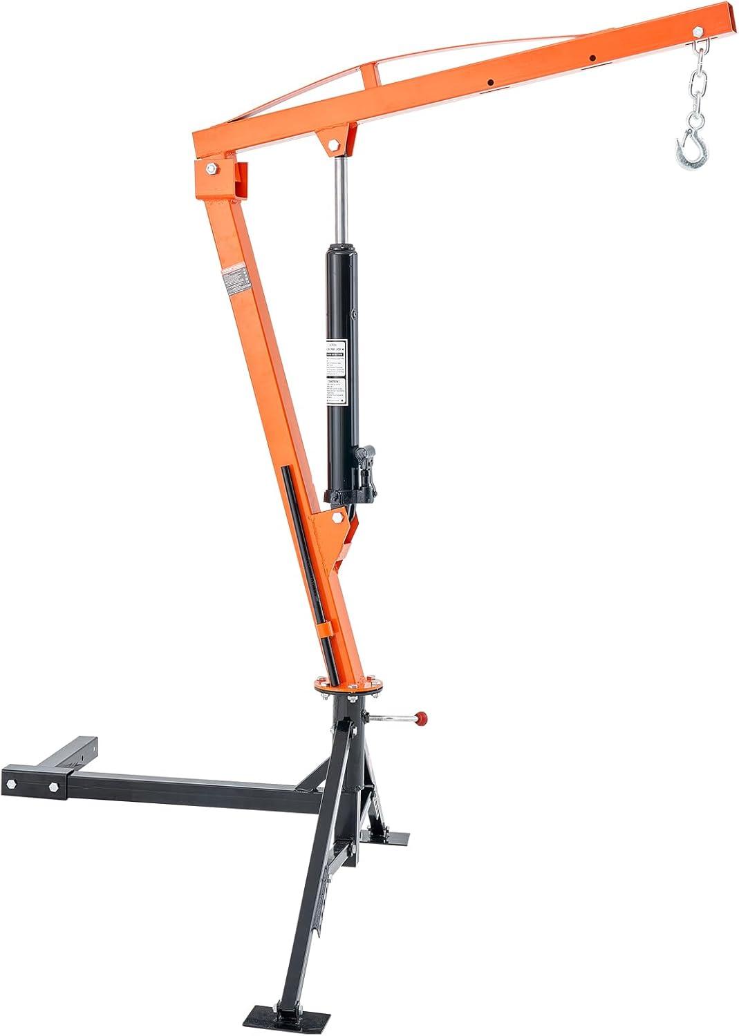 image:imageVEVOR Receiver Hitch Mounted Hydraulic Pickup Truck Crane 1000 lbs Capacity 360 Swivel Three Boom Capacities of 500 lbs 750 lbs amp 1000 lbs for Lifting Goods in Construction Forestry FactoryHitchMount Crane with Adjustable Support Legs