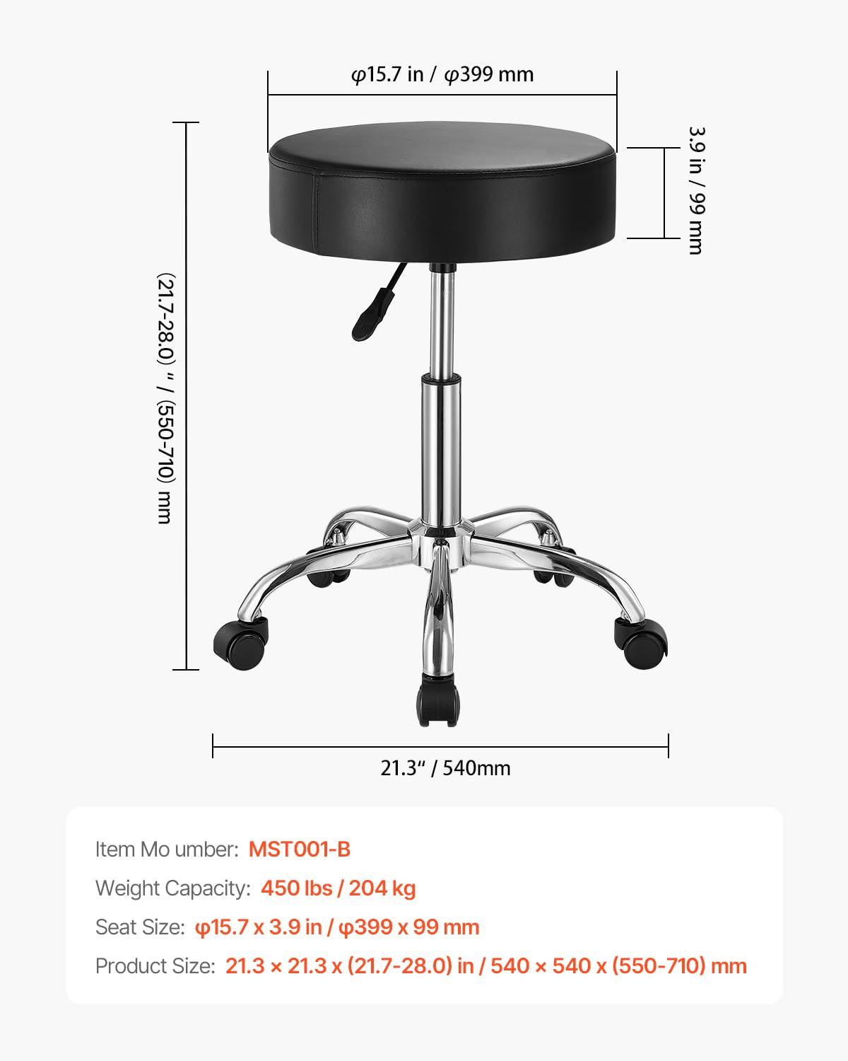 image:imageVEVOR Rolling Stool with Wheels 450 LBS Weight Capacity Round Rolling Stool Chair Height Adjustable Thickened PU Leather Swivel Stool for Salon Spa Massage Tattoo Clinic BlackRolling Stool