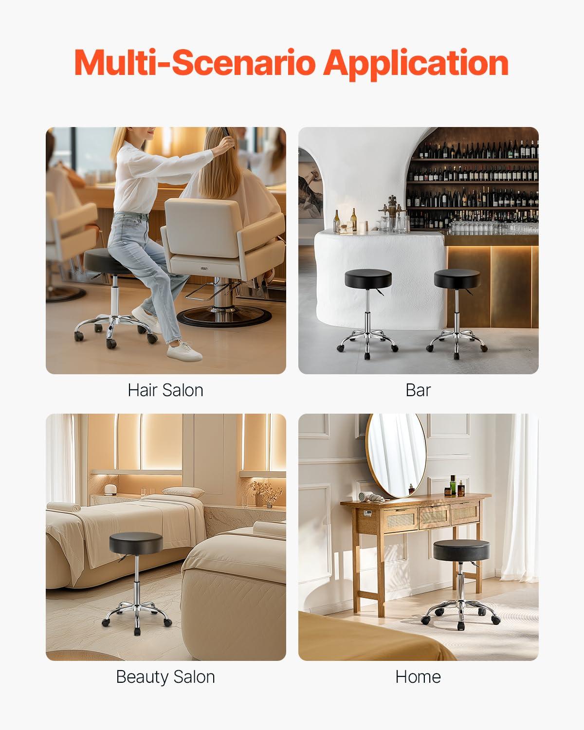 image:imageVEVOR Rolling Stool with Wheels 450 LBS Weight Capacity Round Rolling Stool Chair Height Adjustable Thickened PU Leather Swivel Stool for Salon Spa Massage Tattoo Clinic BlackRolling Stool