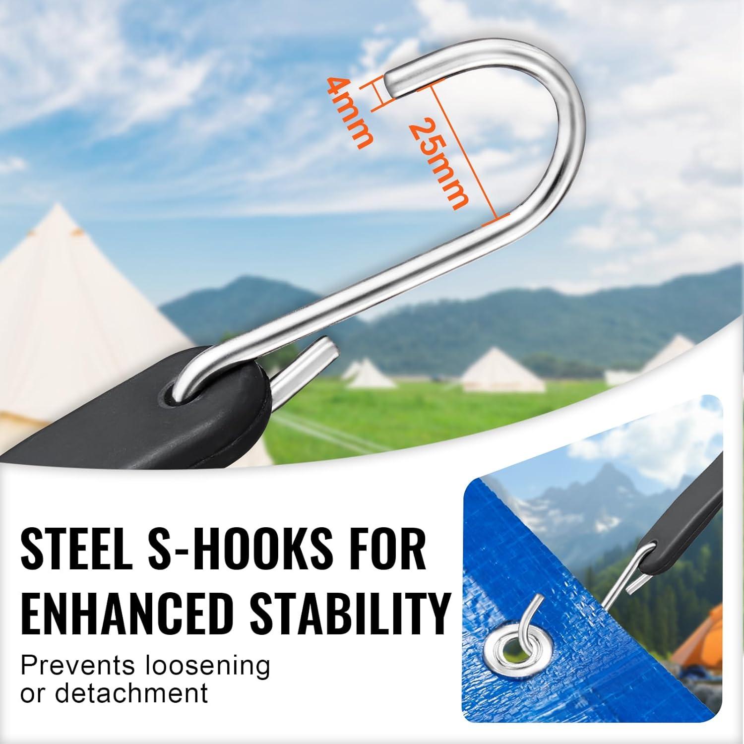 image:imageVEVOR Rubber Bungee Cords 50 Pack 21 Long Weatherproof Natural Rubber Tie Down Straps with Crimped S Hooks Heavy Duty Outdoor Tarp Straps for Securing Flatbed Trailers Canvases Cargo and More31inch 50pcs