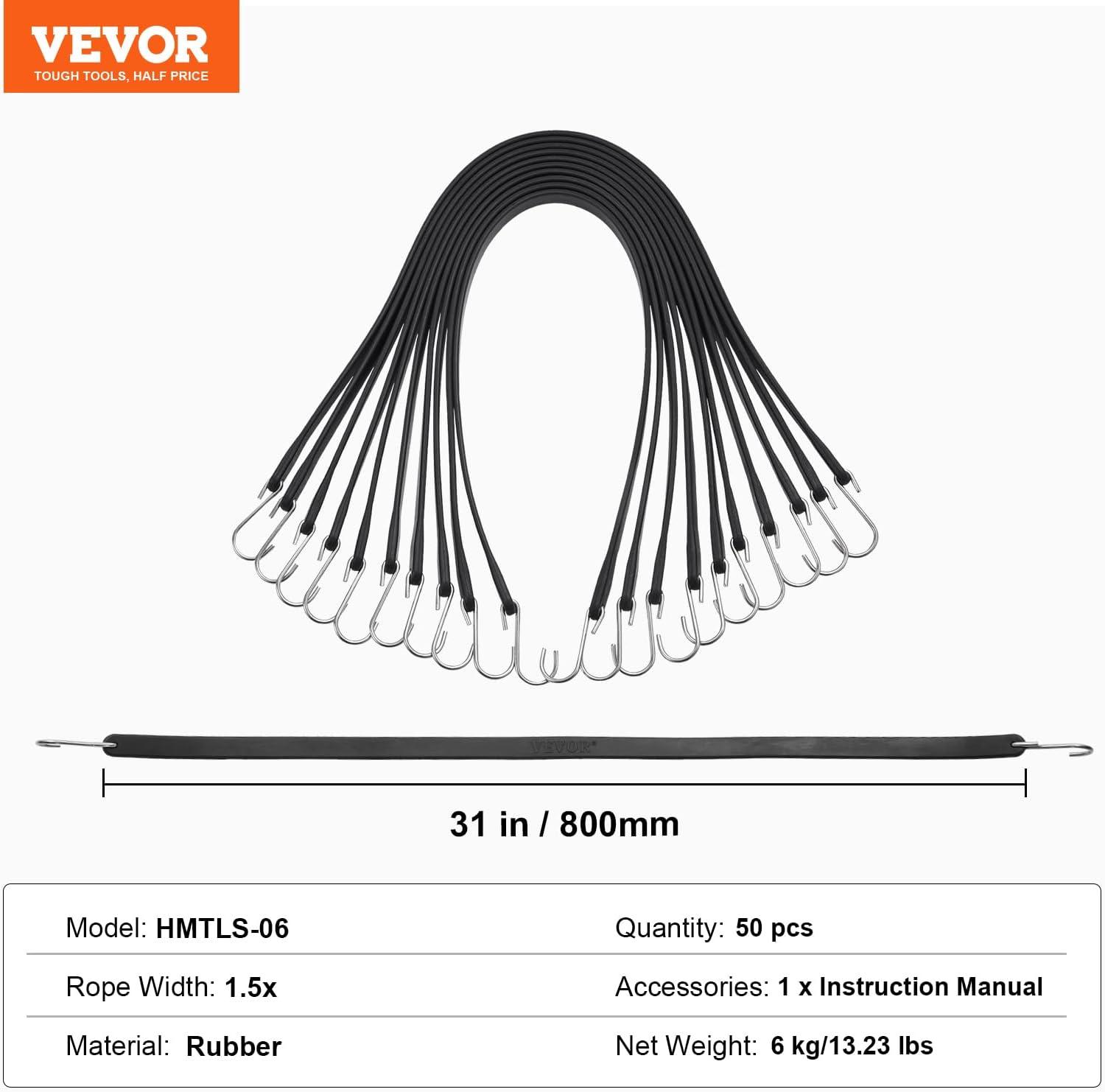 image:imageVEVOR Rubber Bungee Cords 50 Pack 21 Long Weatherproof Natural Rubber Tie Down Straps with Crimped S Hooks Heavy Duty Outdoor Tarp Straps for Securing Flatbed Trailers Canvases Cargo and More31inch 50pcs
