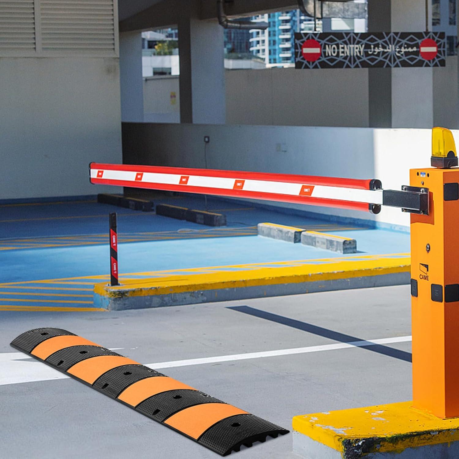 image:imageVEVOR Rubber Speed Bump 1 Pack 2 Channel Speed Bump Hump 72 Long Modular Speed Bump Rated 22000 LBS Loading 728 x 122 x 22 Garage Speed Bump for Asphalt Concrete Gravel Driveway with 2 End Cap6ft