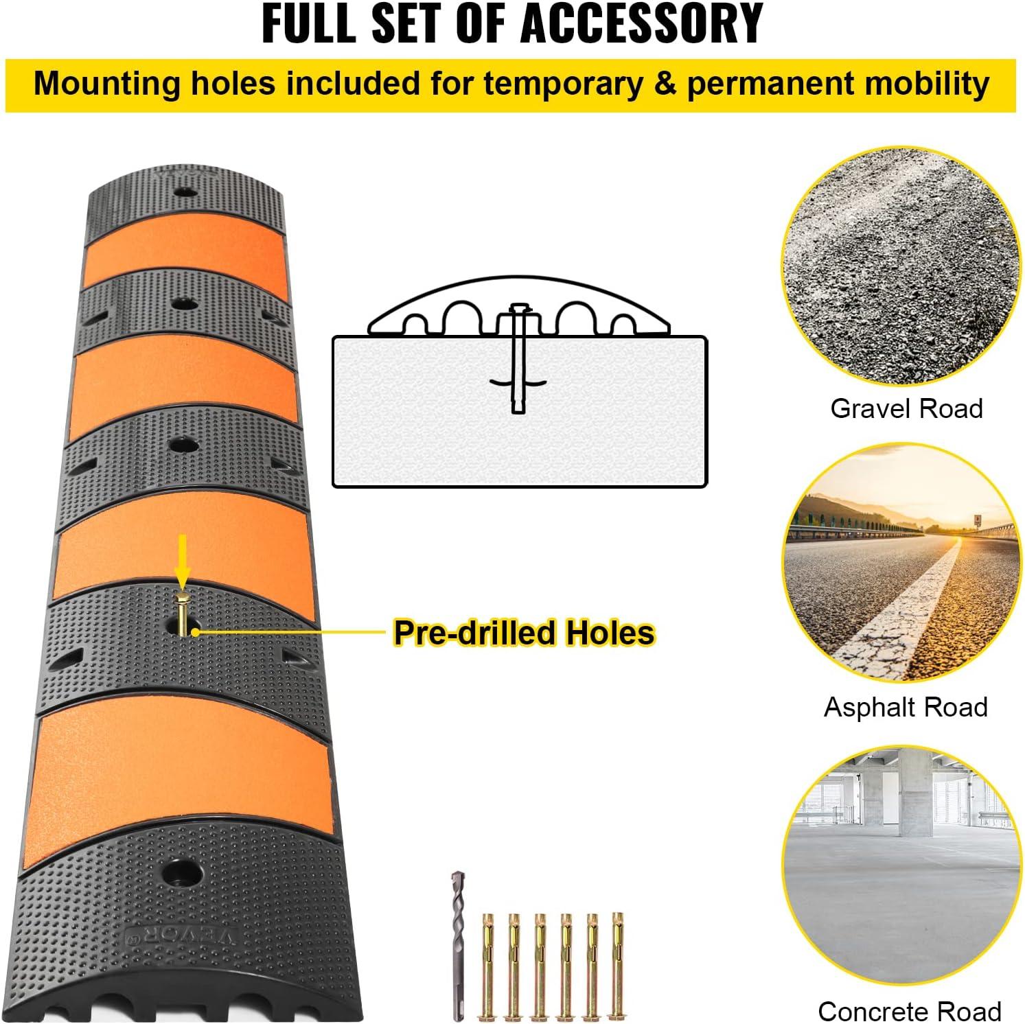 image:imageVEVOR Rubber Speed Bump 1 Pack 2 Channel Speed Bump Hump 72 Long Modular Speed Bump Rated 22000 LBS Loading 728 x 122 x 22 Garage Speed Bump for Asphalt Concrete Gravel Driveway with 2 End Cap6ft