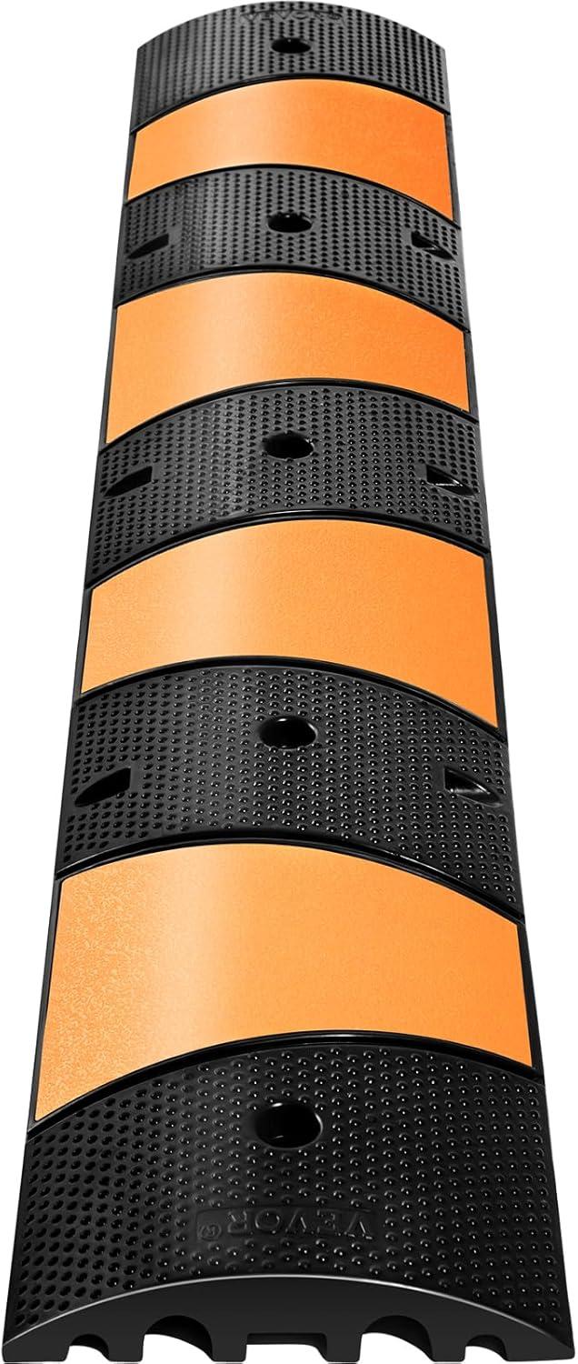 image:imageVEVOR Rubber Speed Bump 1 Pack 2 Channel Speed Bump Hump 72 Long Modular Speed Bump Rated 22000 LBS Loading 728 x 122 x 22 Garage Speed Bump for Asphalt Concrete Gravel Driveway with 2 End Cap6ft