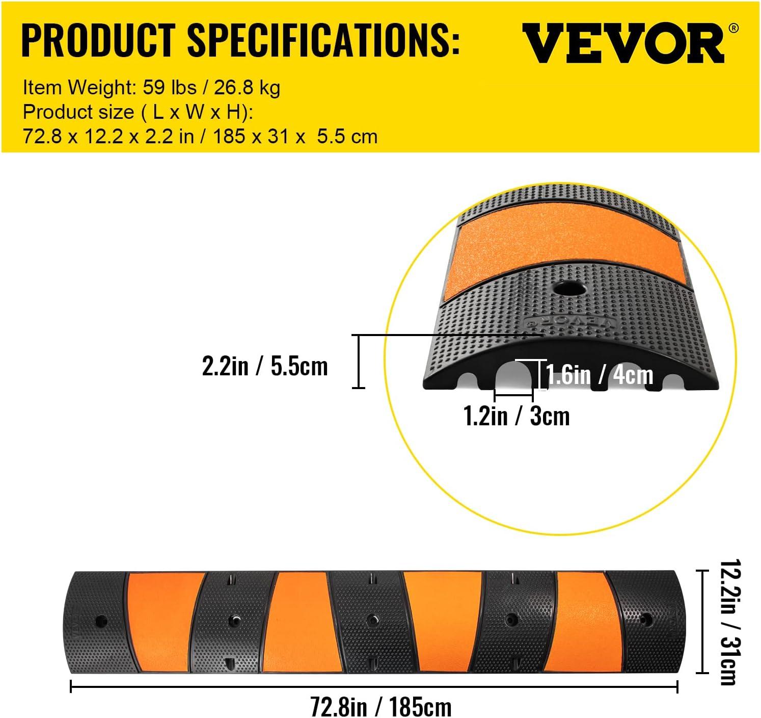 image:imageVEVOR Rubber Speed Bump 1 Pack 2 Channel Speed Bump Hump 72 Long Modular Speed Bump Rated 22000 LBS Loading 728 x 122 x 22 Garage Speed Bump for Asphalt Concrete Gravel Driveway with 2 End Cap6ft